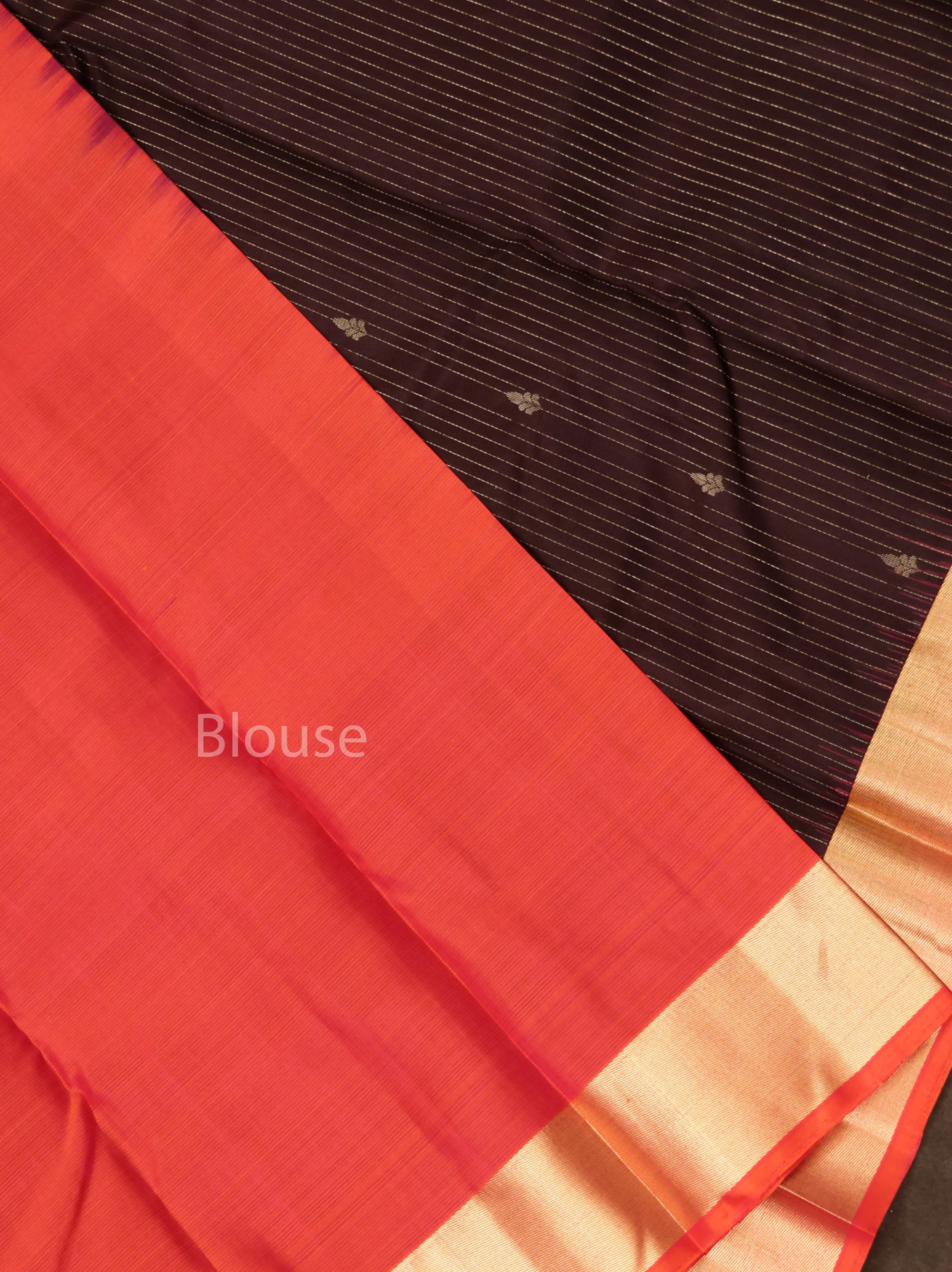 Cocoa Bean With Peach Orange Pure Kanchivaram Silk Saree