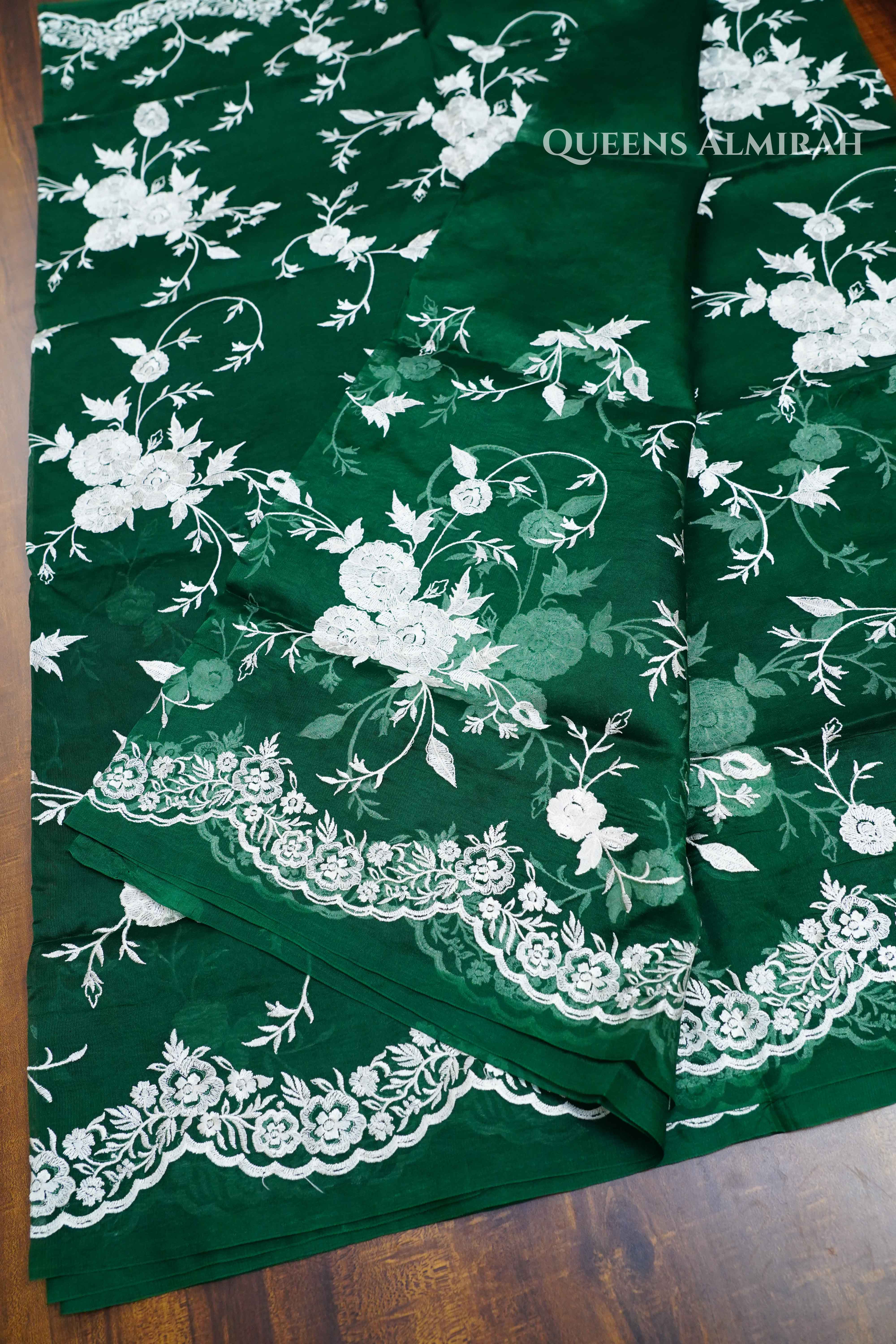 Dark Green Kora Organza saree