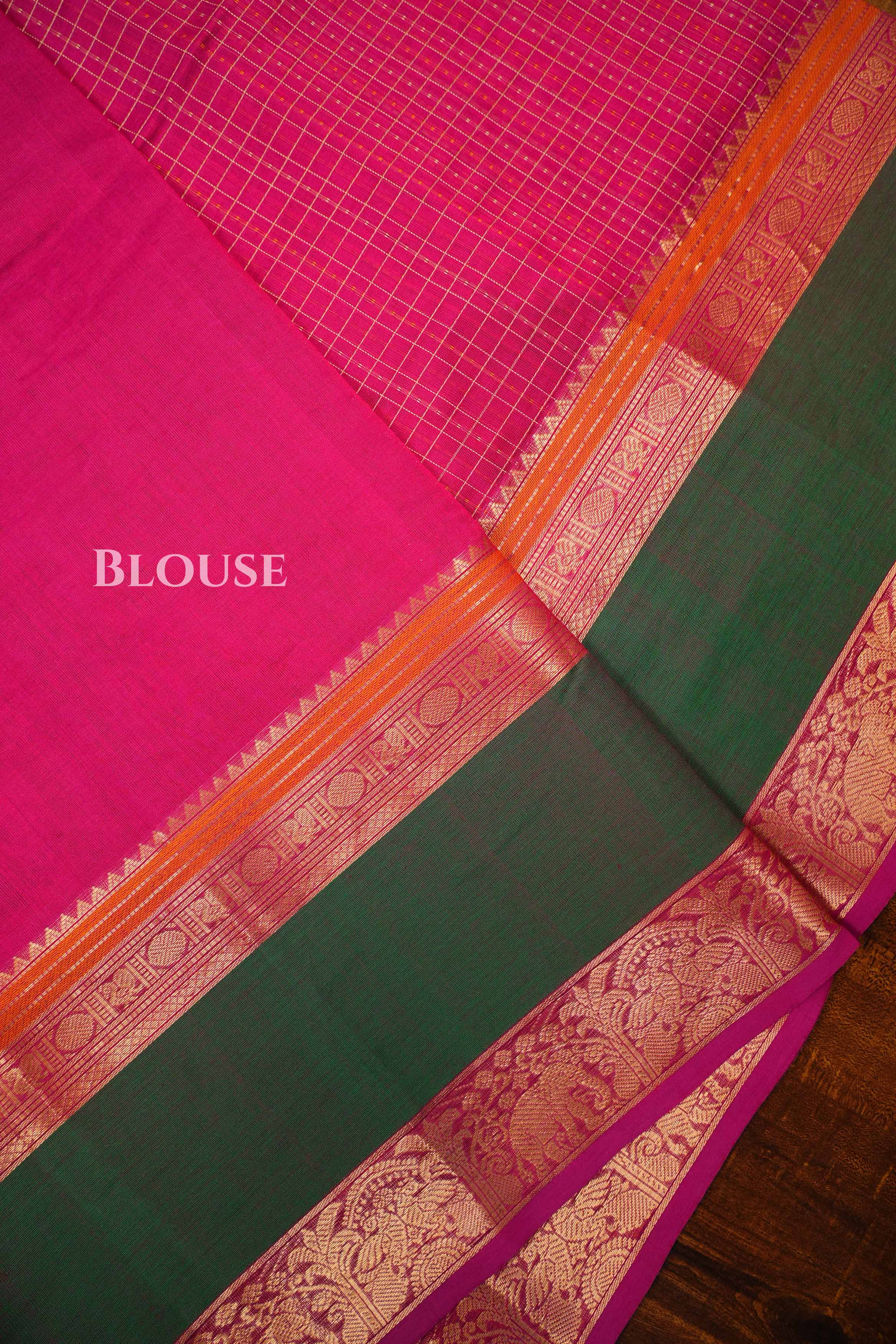 Pink With Green Chettinad Silk Cotton Saree