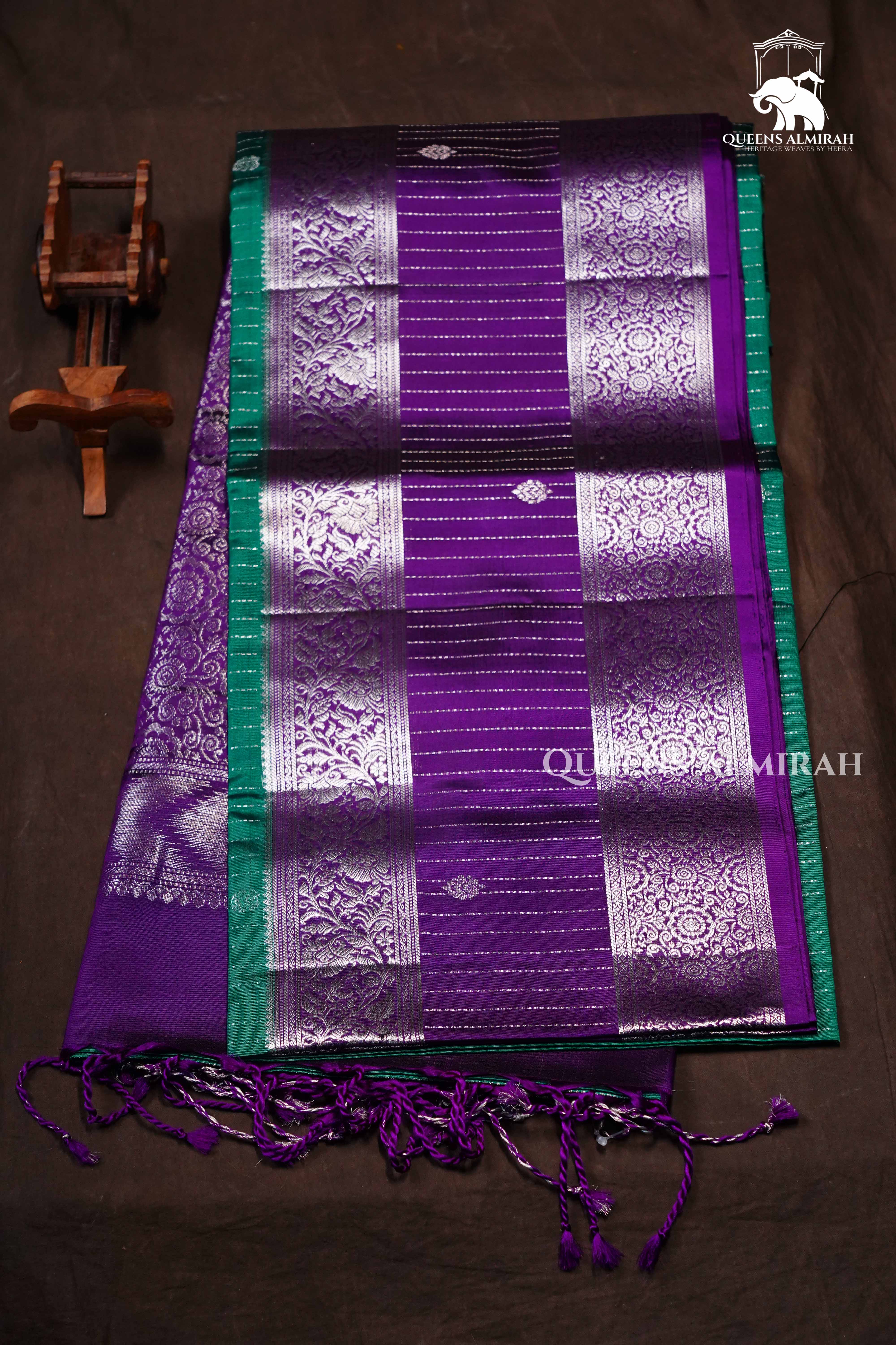 Green With Purple Pure Soft Silk Saree