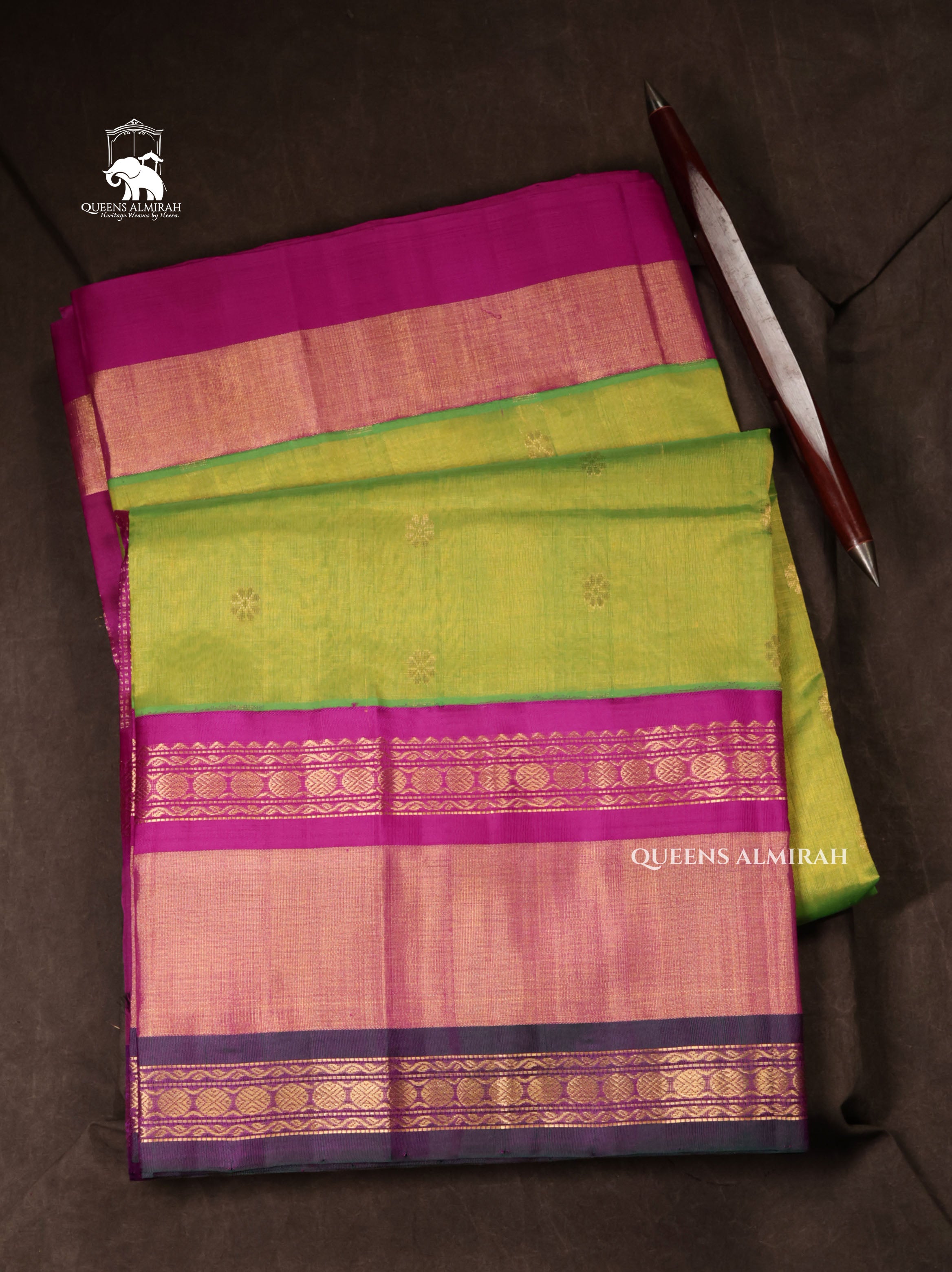Parrot Green With Pink Pure Silk Cotton Saree