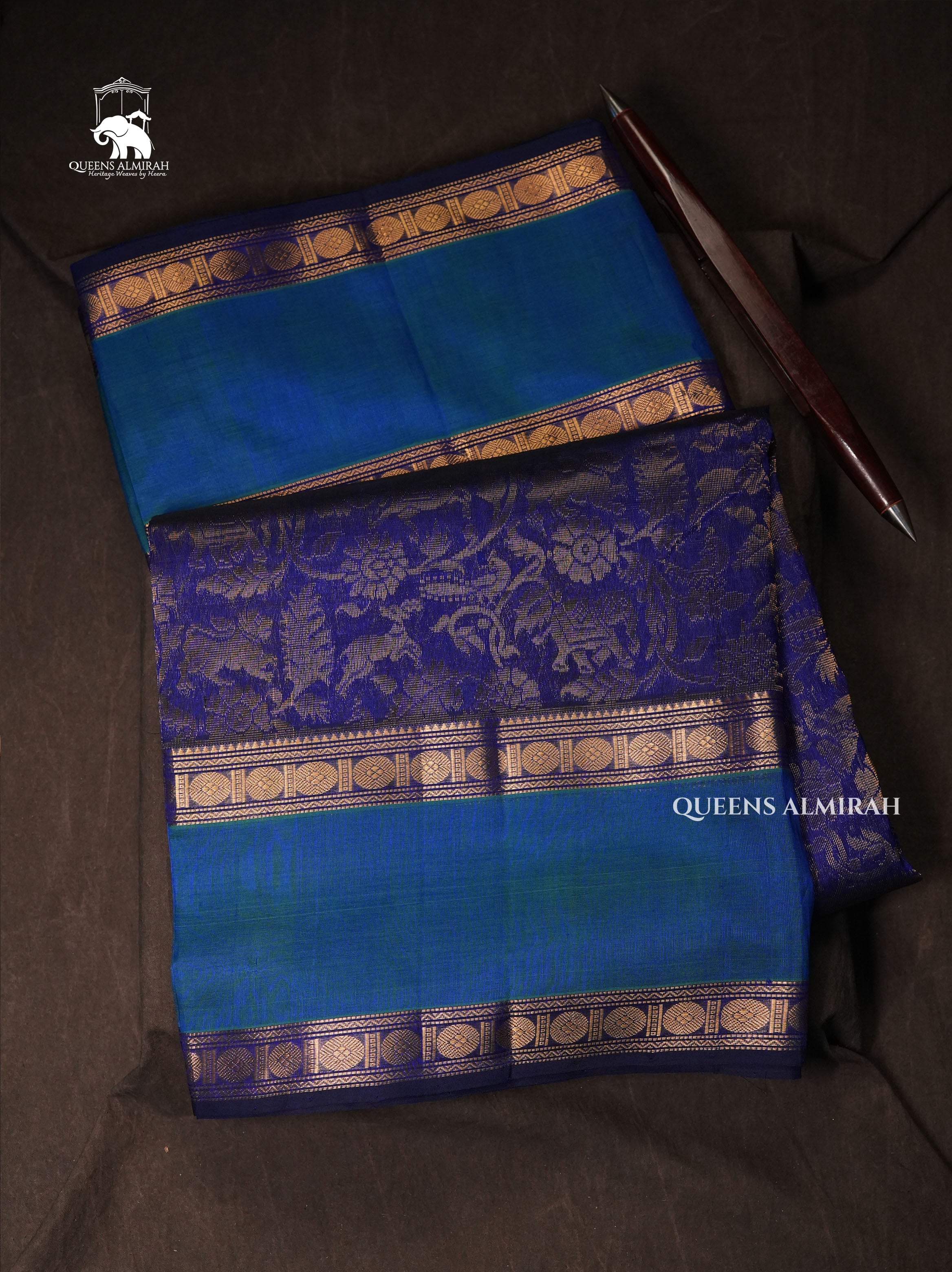 Peacock Blue Vanasingaram Pure Kanchi Silk Cotton Saree