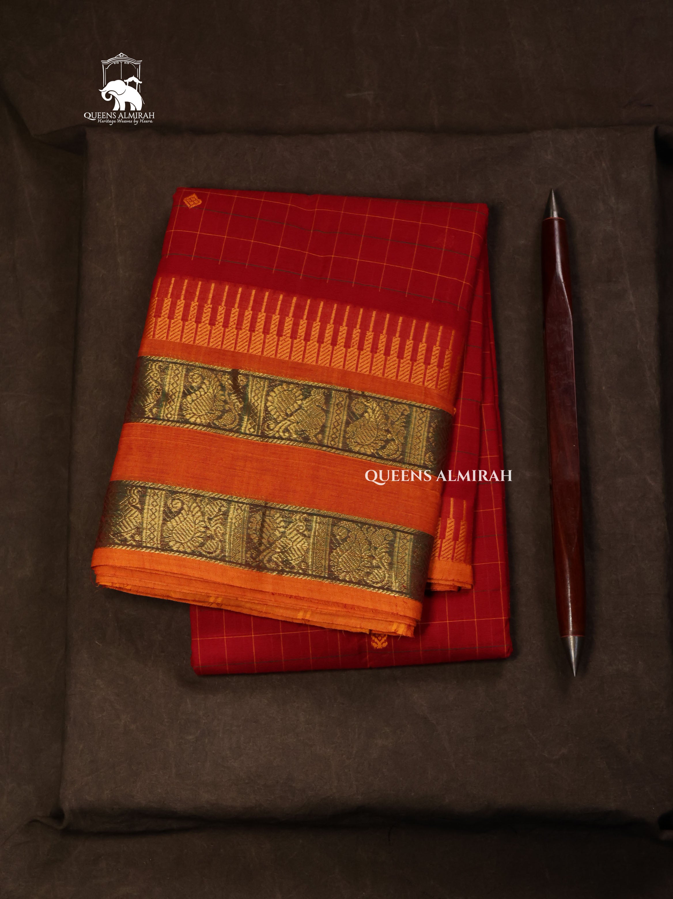 Red With Orange  Kanchi Cotton Saree