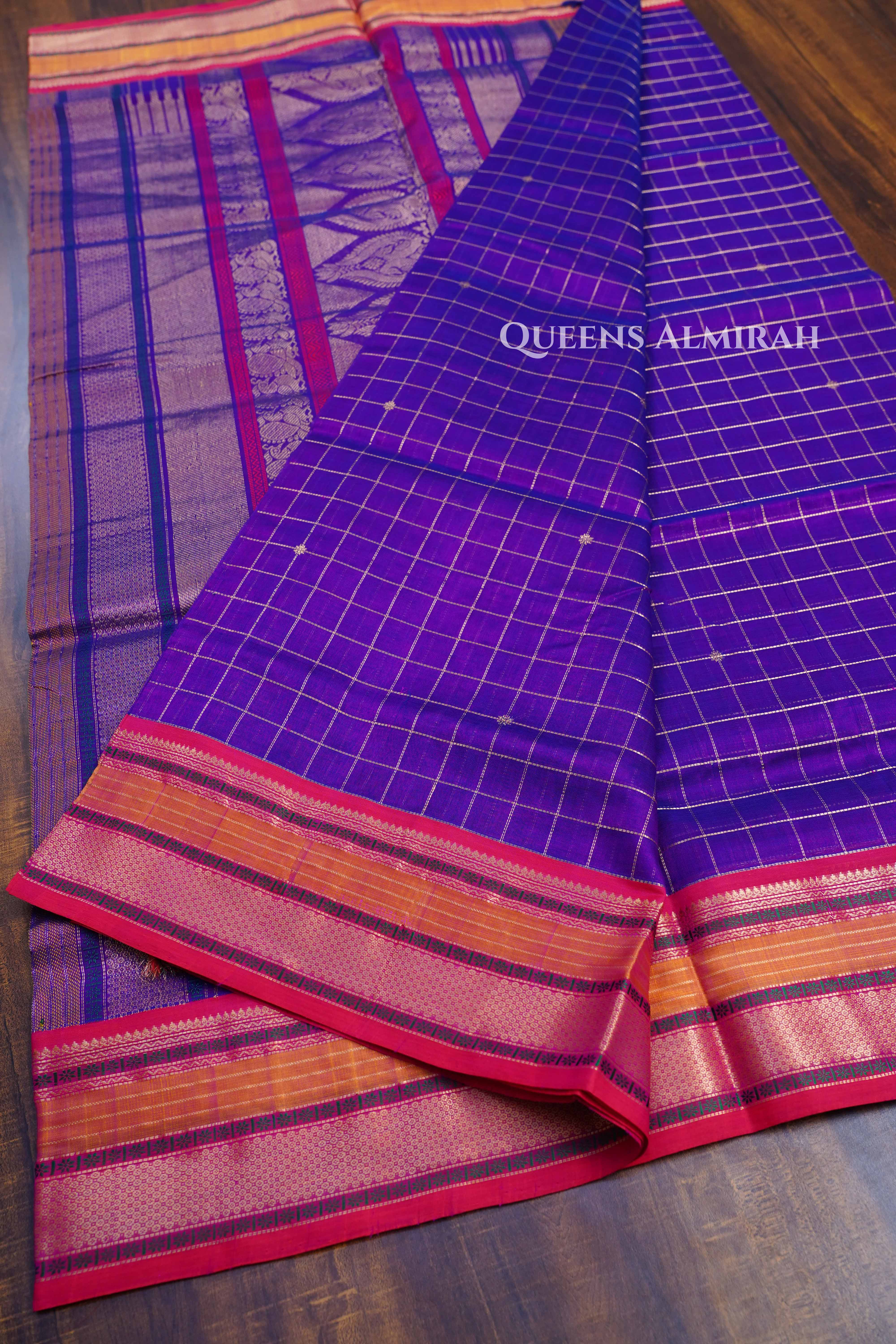 Dark Purple With Red -Karaikudi Chettinad Silk Cotton Saree