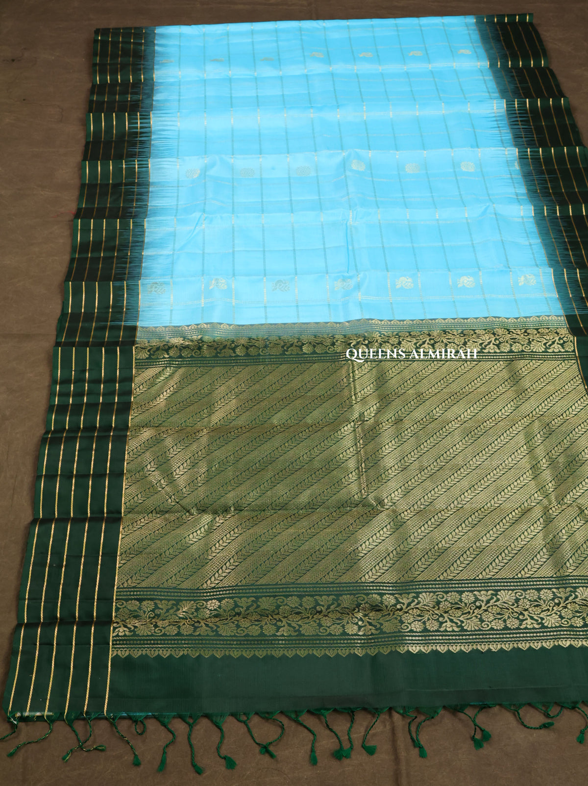 Ice Blue With Dark Green Pure Kanchivaram Silk Saree