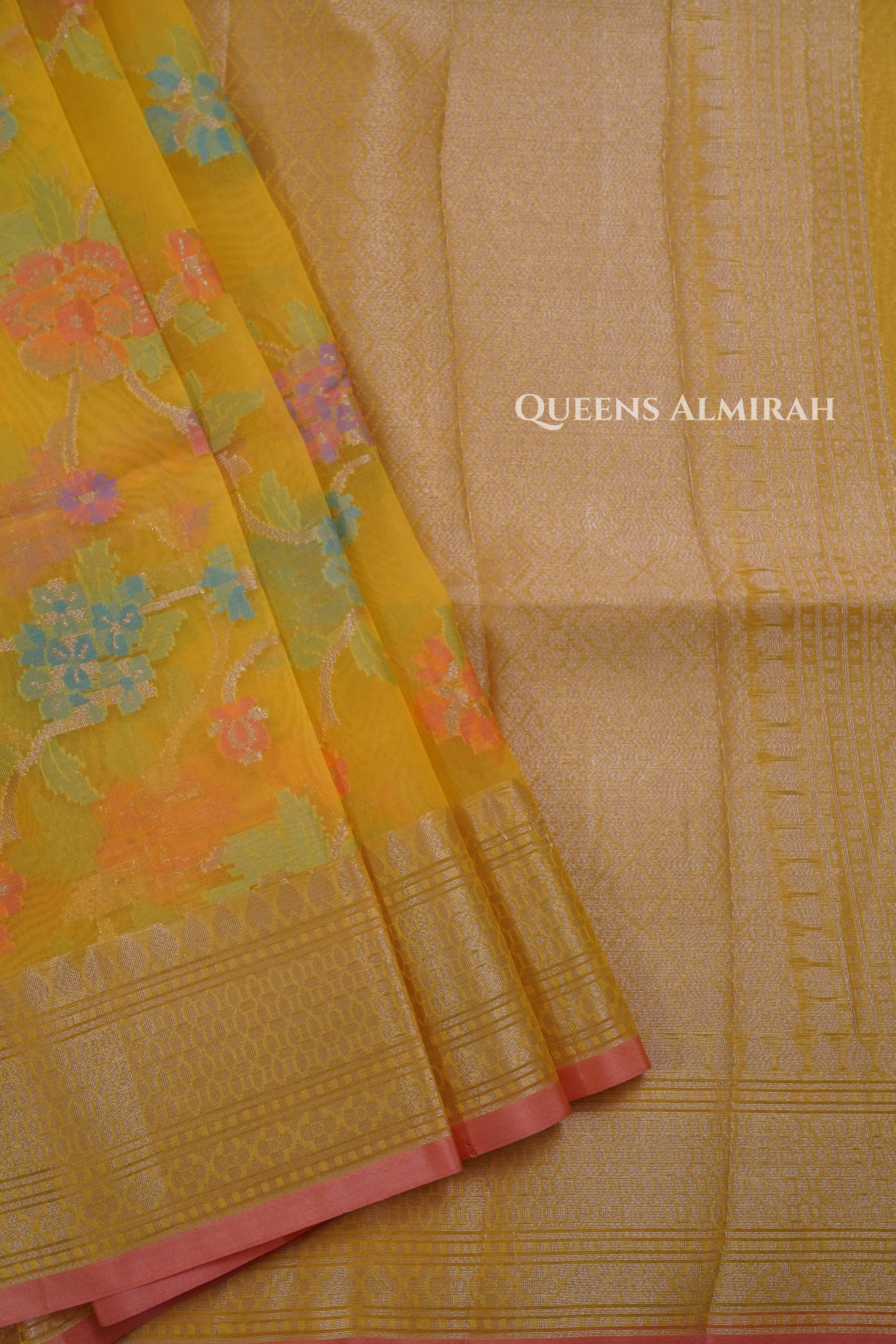 Yellow Banarasi Organza Saree