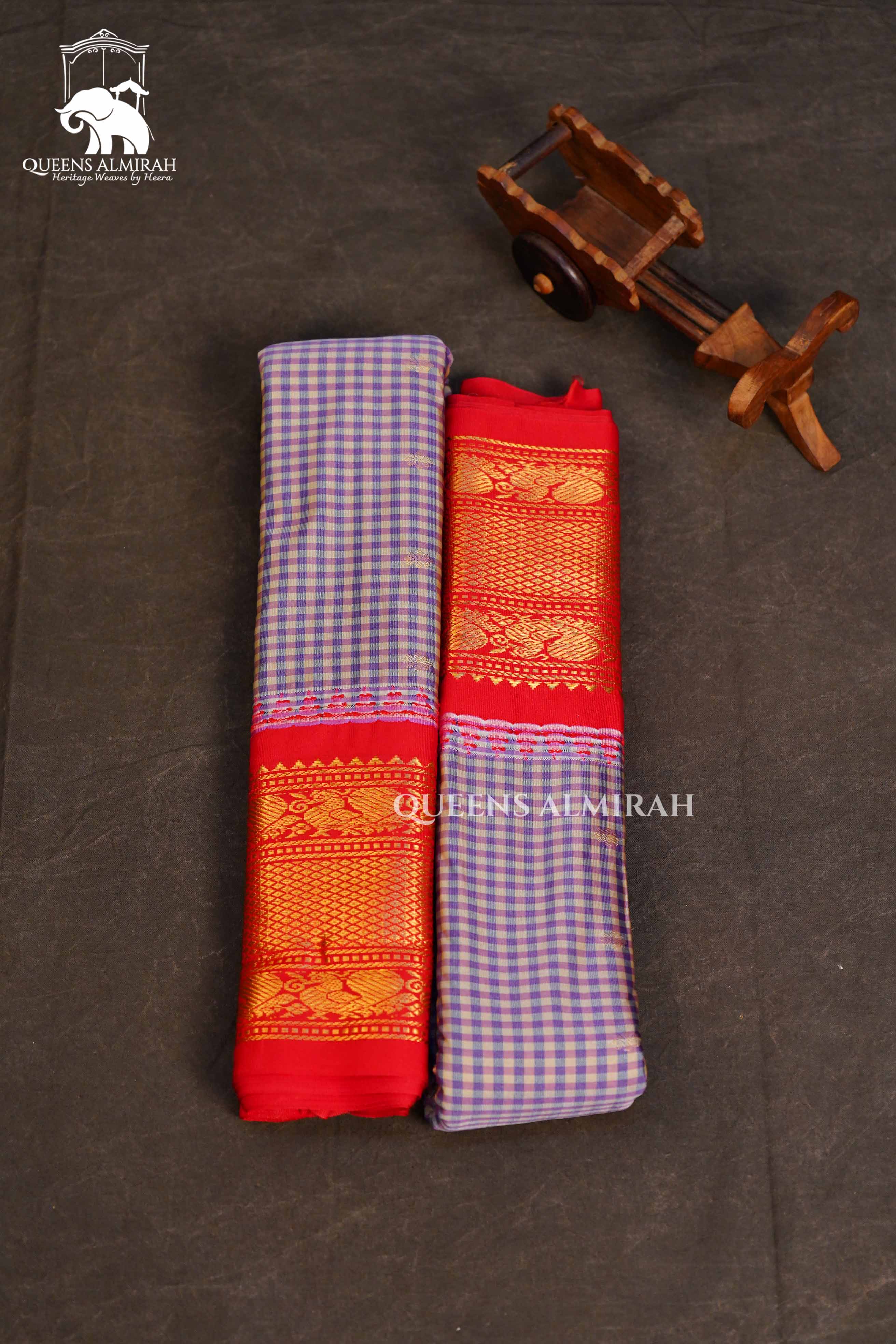 Purple Kattam With Red Border Semi Gadwal Silk Saree