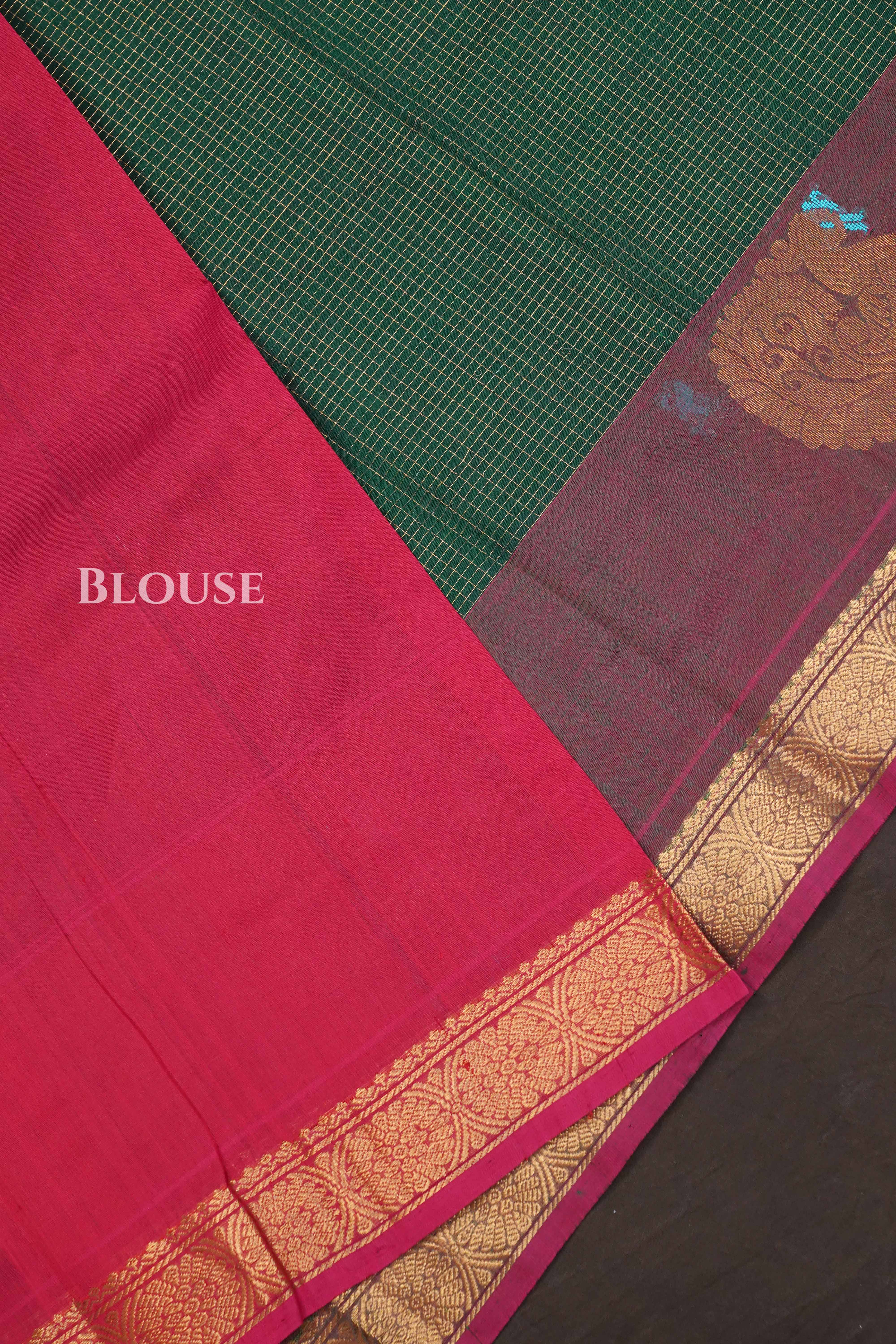 Dark Green With Red Pure Kanchi Silk Cotton Saree