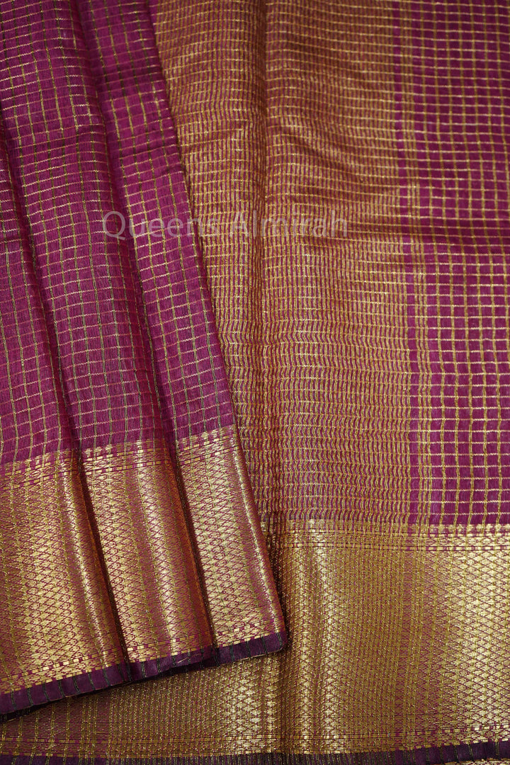 VELVET MAROON MAHESHWARI SAREE - Queens Jewel Emporium