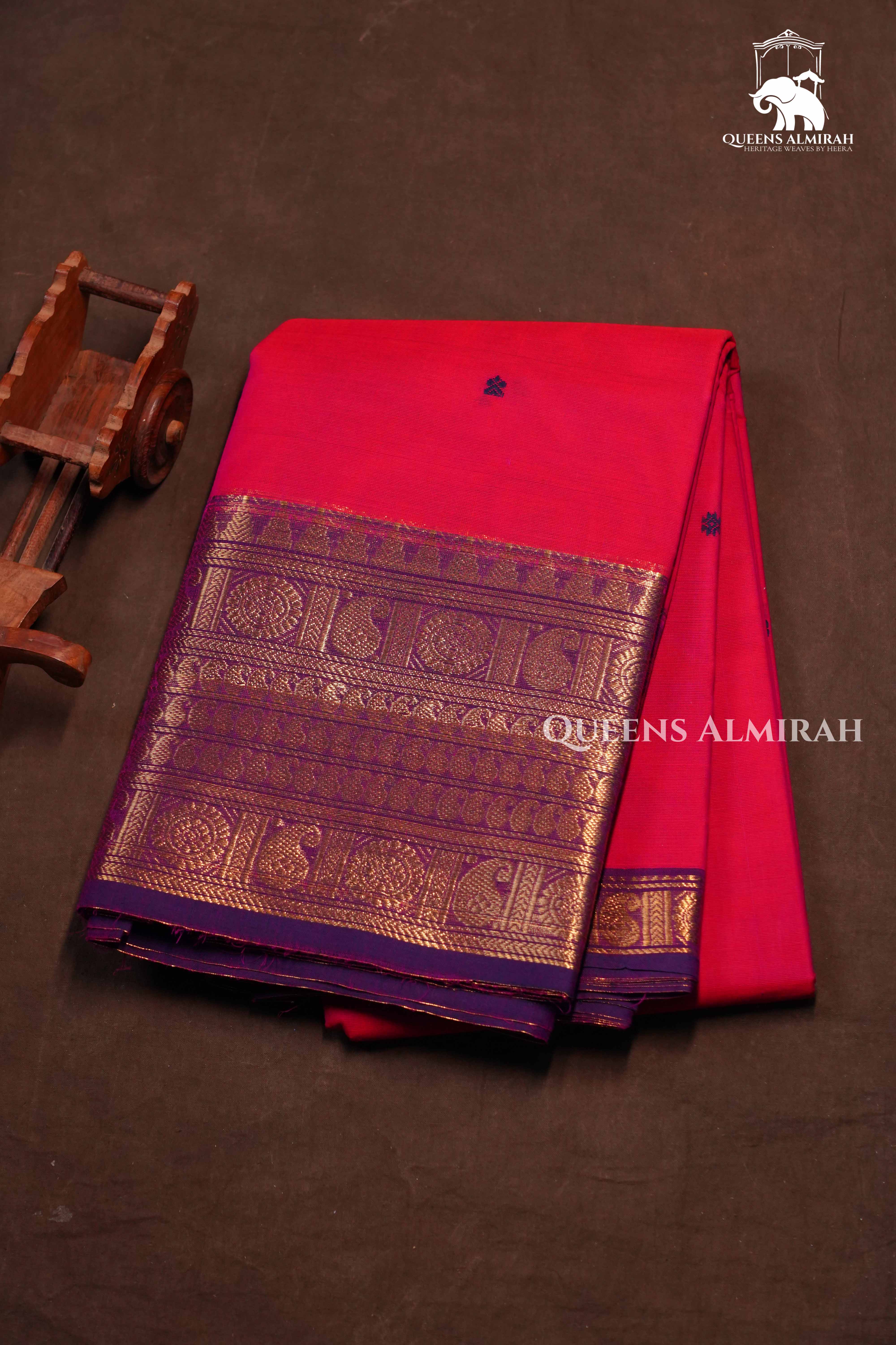 Dark Magenta Pink With Purple  Kanchi Cotton Saree