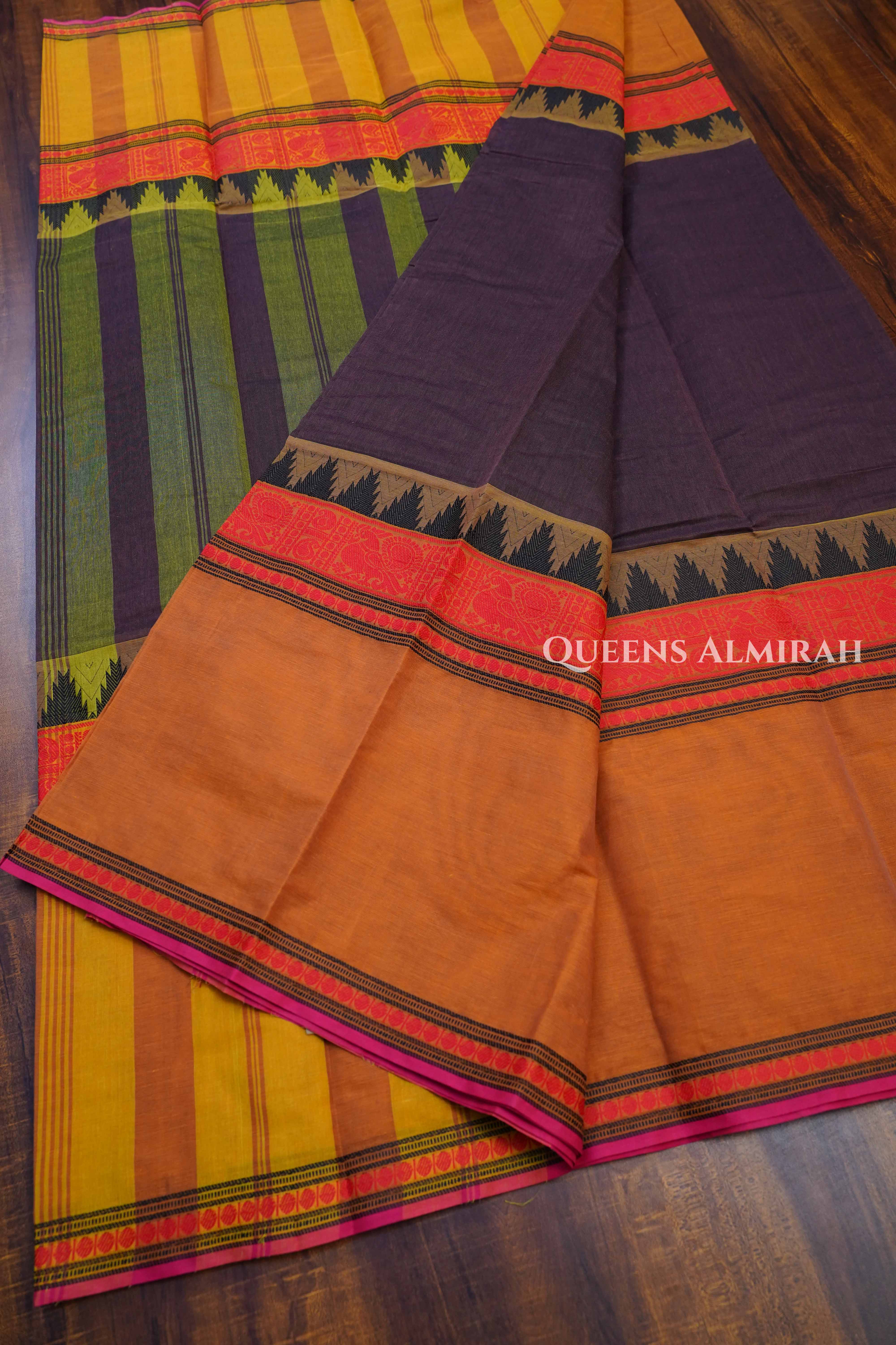 Chocolate Brown Chettinad Cotton Saree