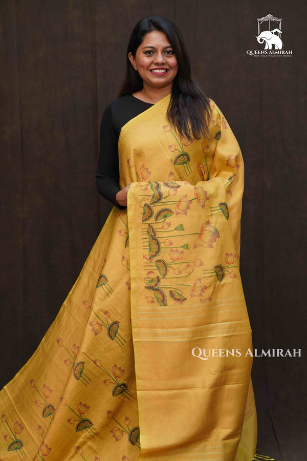 MUSTARD YELLOW PURE KANCHIVARM SILK SAREE