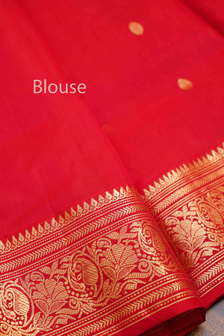 RED PINK- TRADITIONAL CHANDERI KATAN SILK HANDLOOM SAREE - Queens Jewel Emporium
