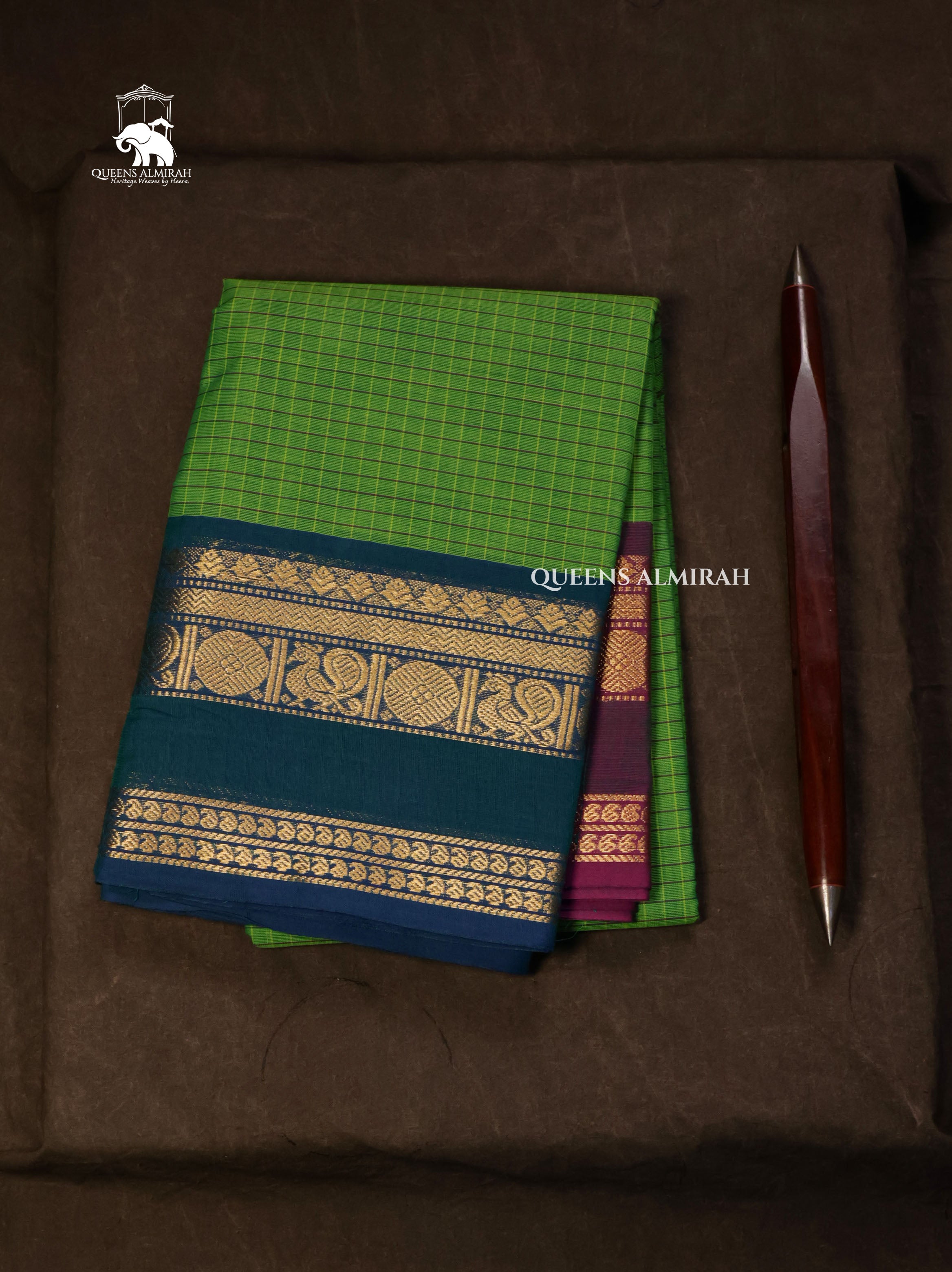 Green Kattam With Ganga Jamuna Border Kanchi Cotton Saree