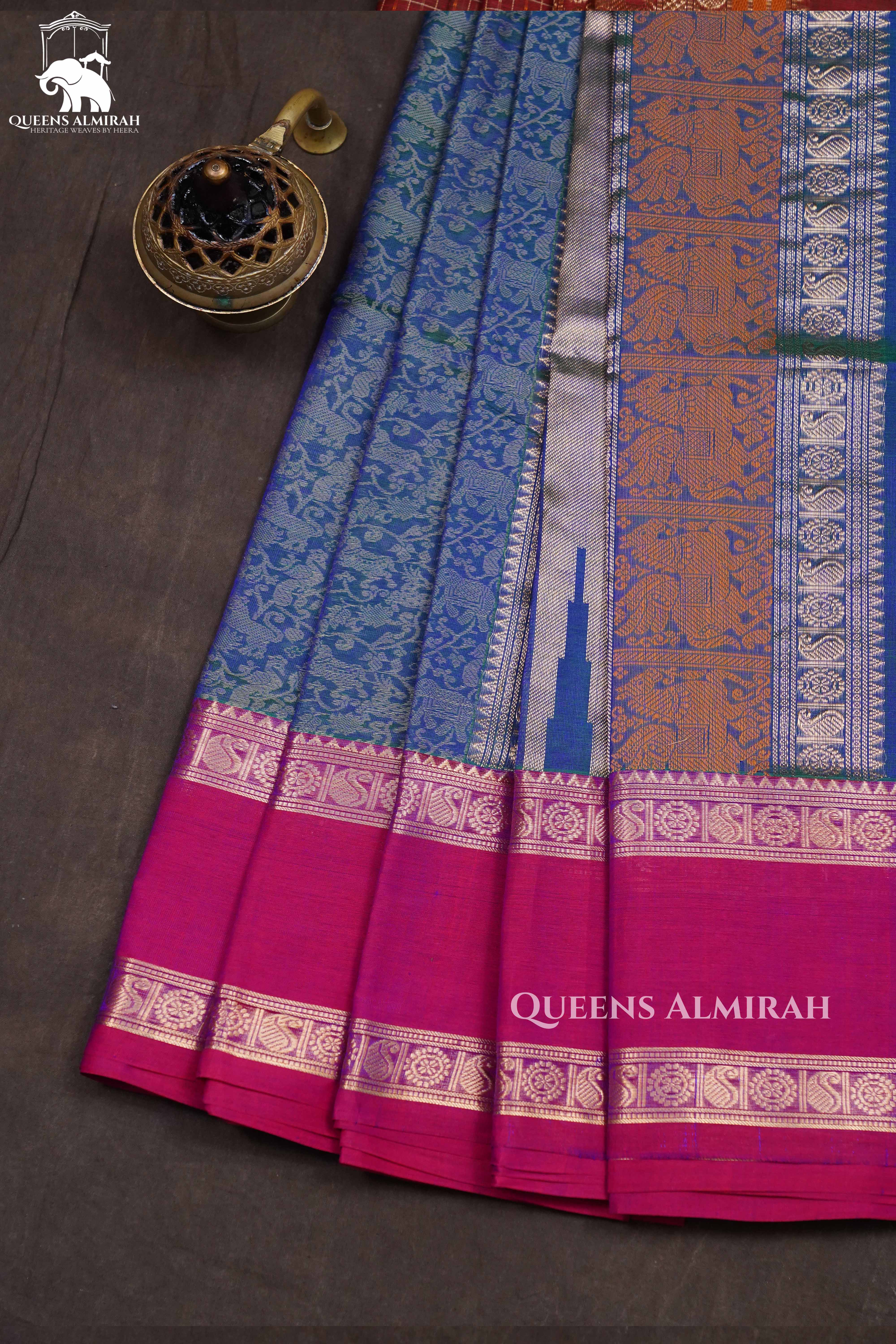Blue With Pink Vanasingaram Chettinad Silk Cotton Saree