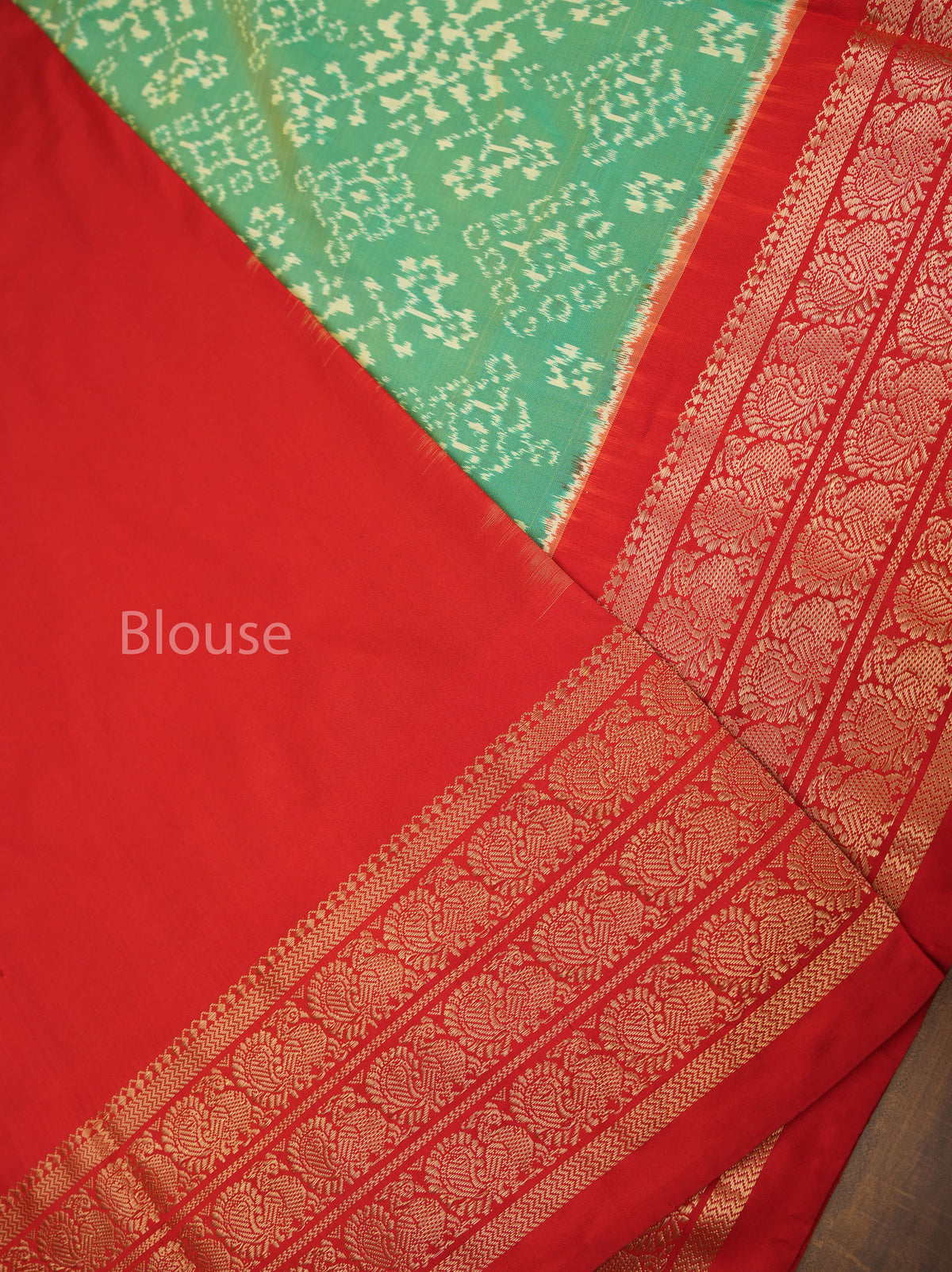 Sea Green With Red Pochampally Silk Saree