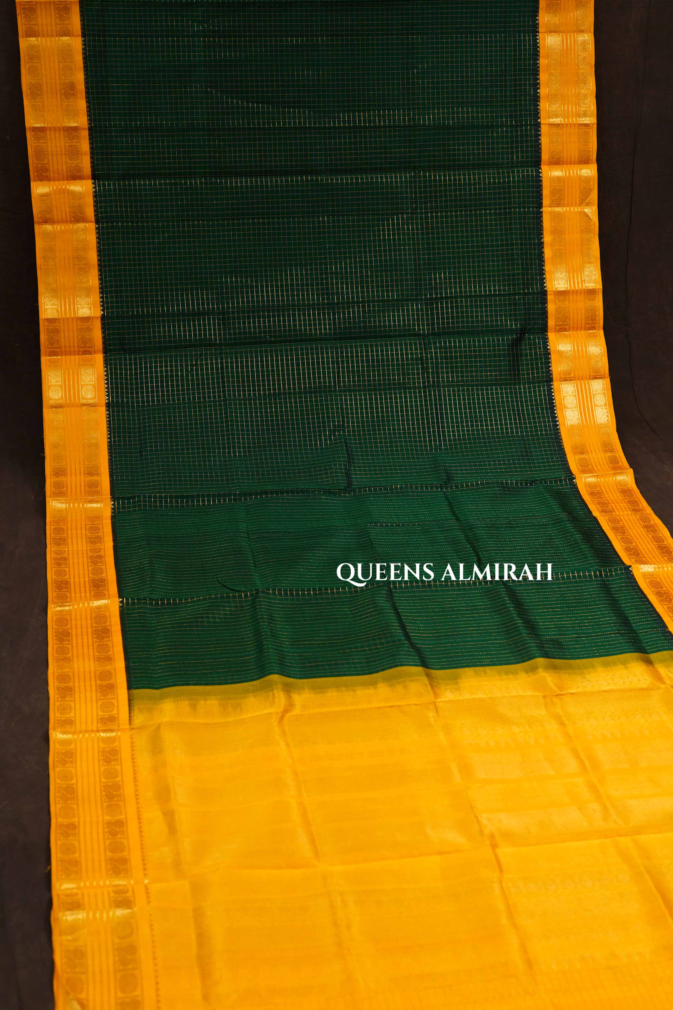 Bottle Green And Yellow Border Pure Silk Cotton Saree