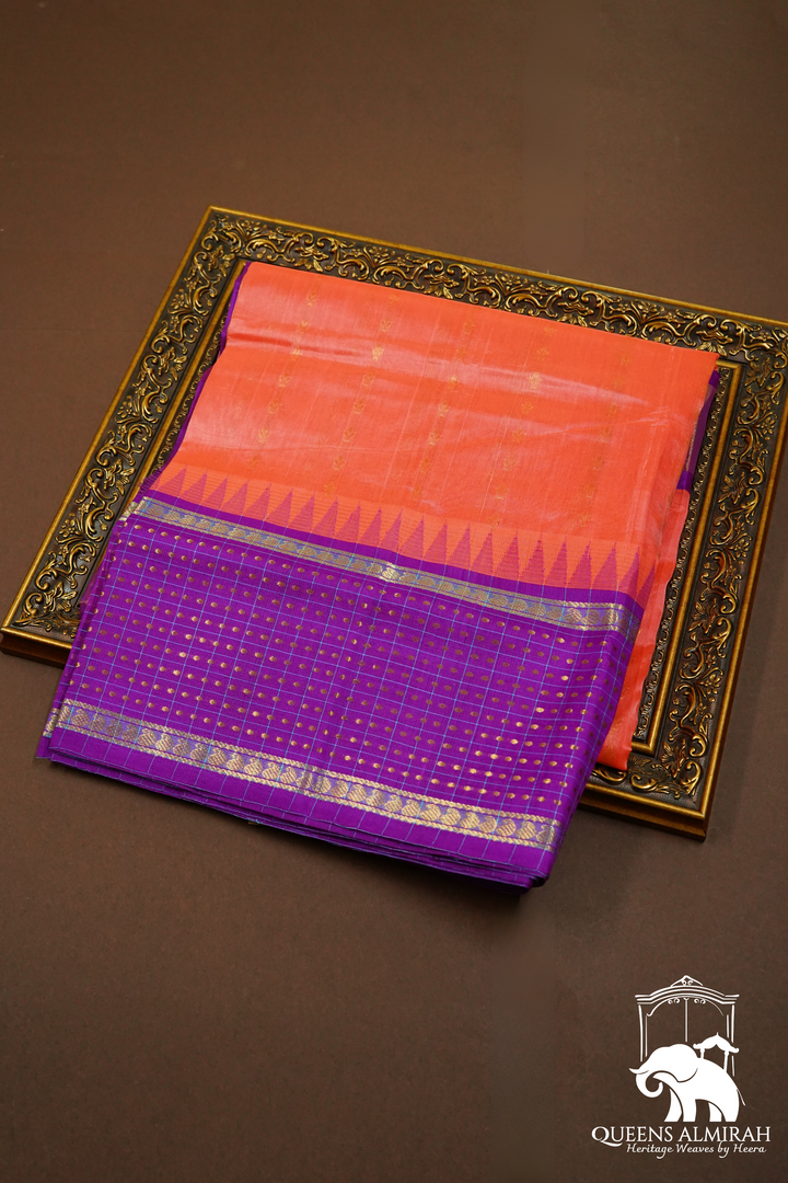 PURE KANCHI SILK COTTON - DARK ROSE WITH RICH PURPLE - Queens Jewel Emporium