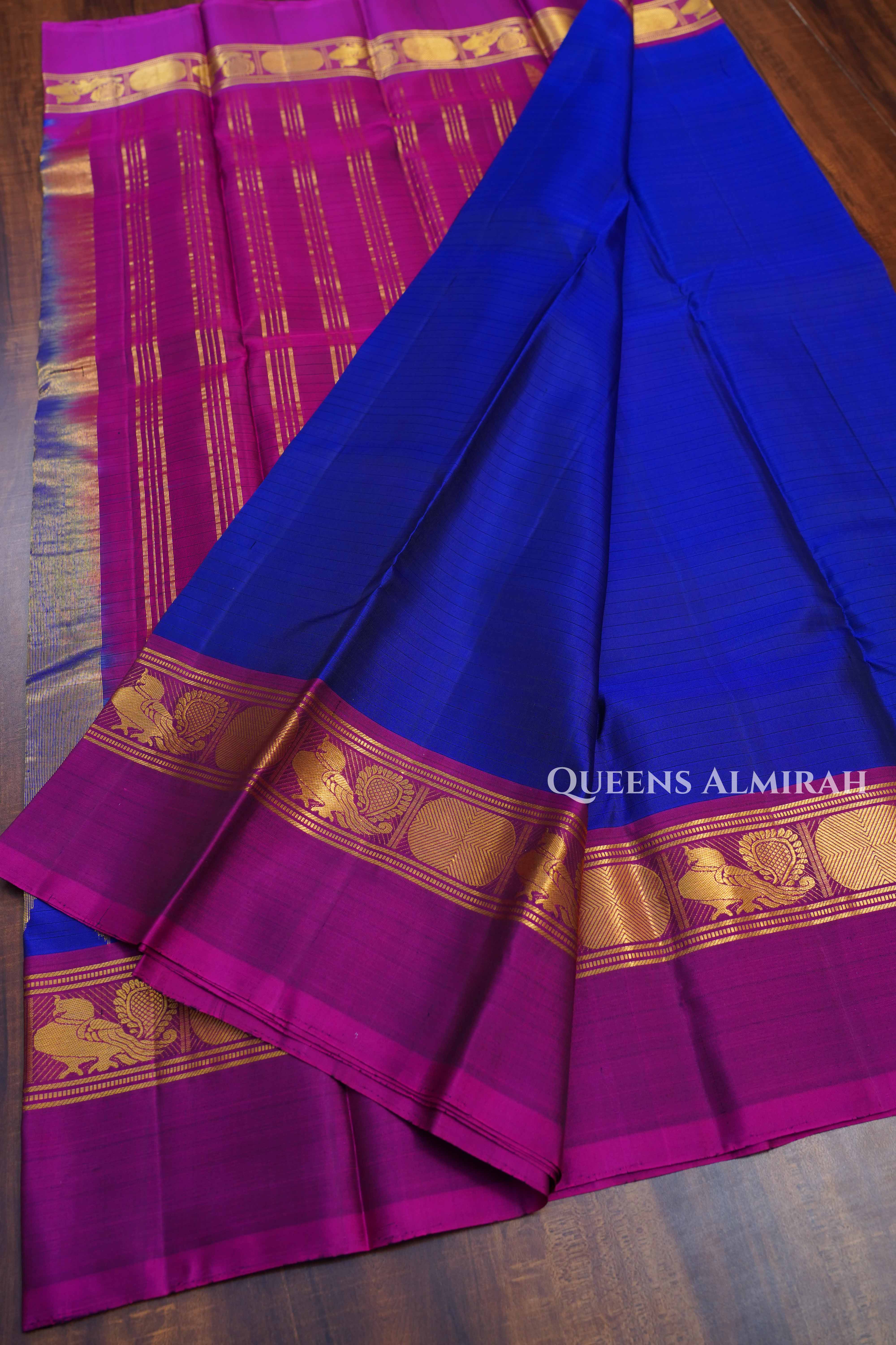 Royal Blue With Purple Pure Kanchivaram Silk Saree