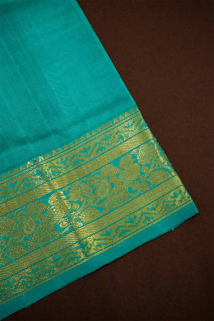 PURE KANCHI SILK COTTON - RICH BLACK WITH TEAL BLUE - Queens Jewel Emporium