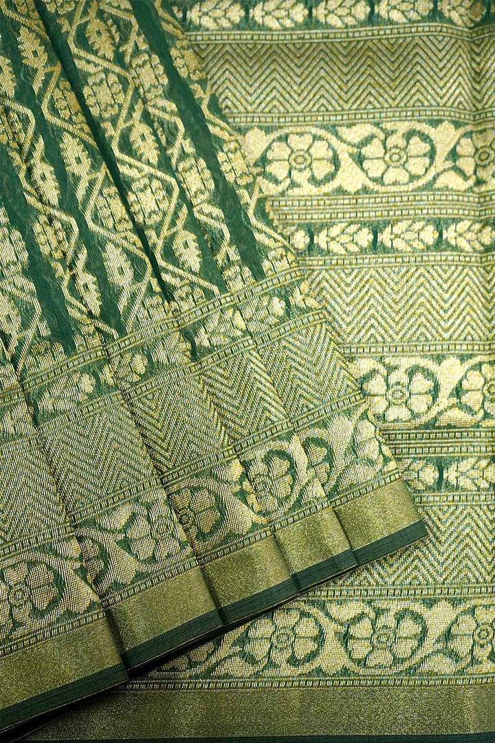 GREENISH GREY BROCADE SILK COTTON SAREE - Queens Jewel Emporium