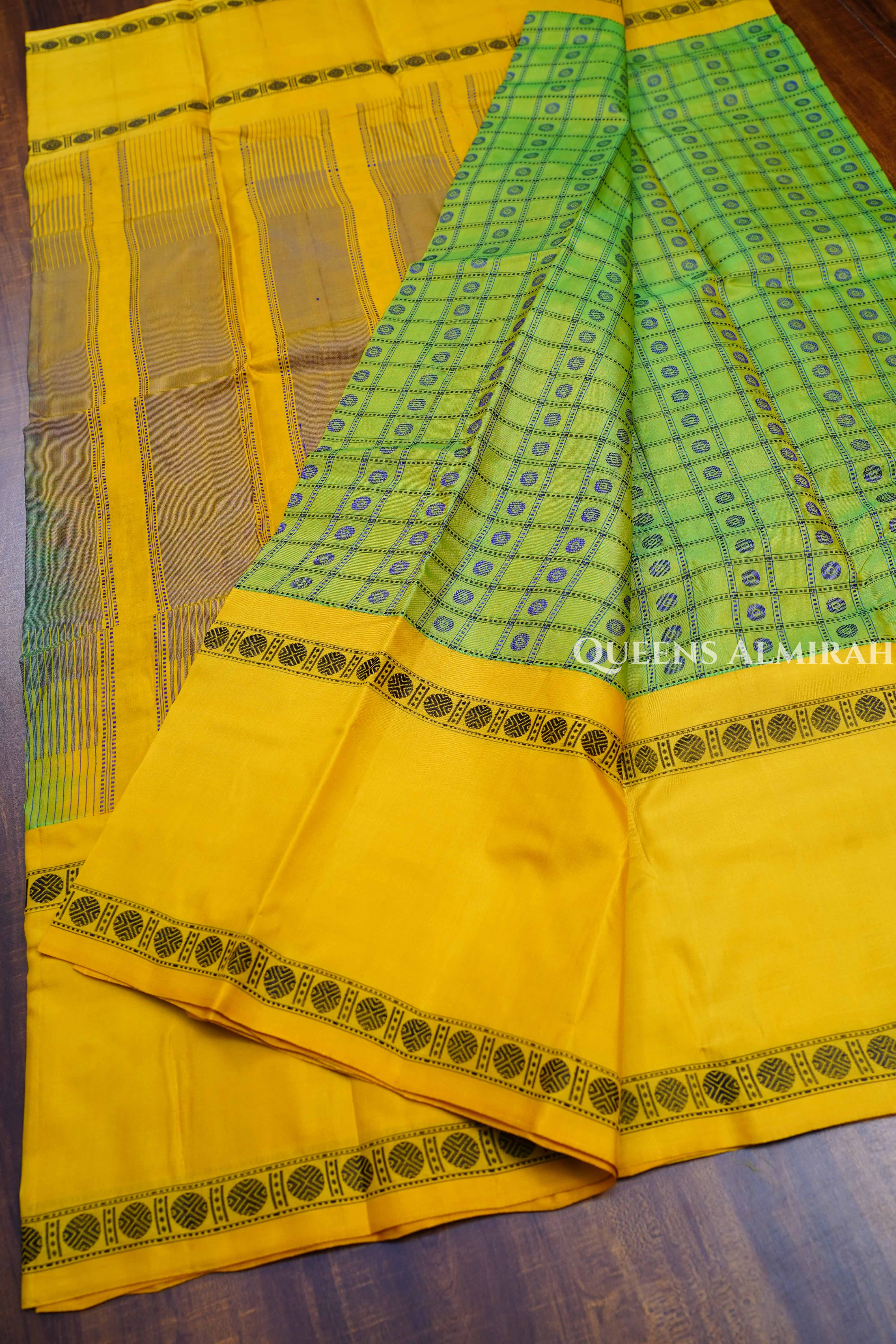 Parrot Green With Yellow Pure Kanchivaram Silk Saree