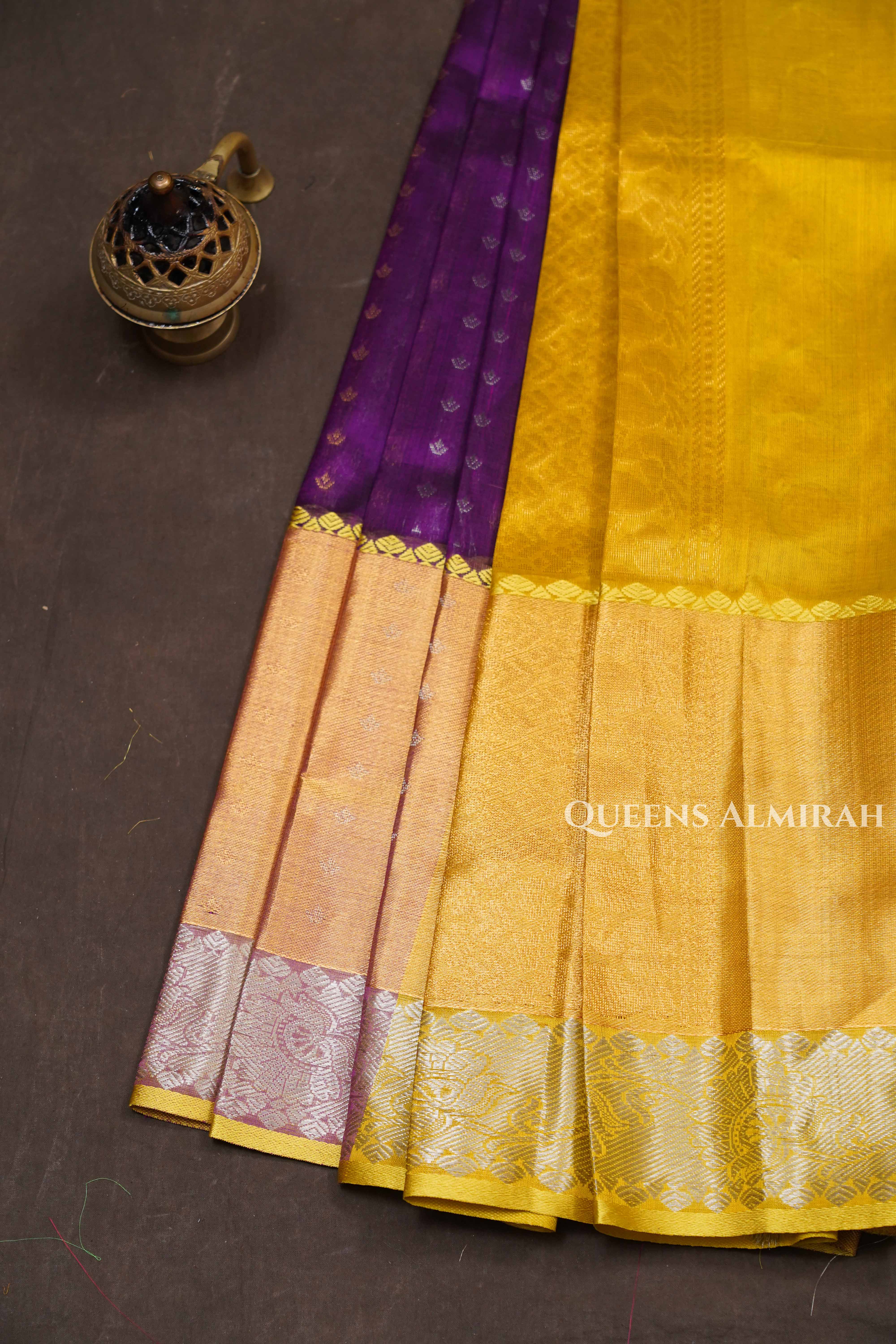 Purple With Yellow Pure Silk Cotton Saree
