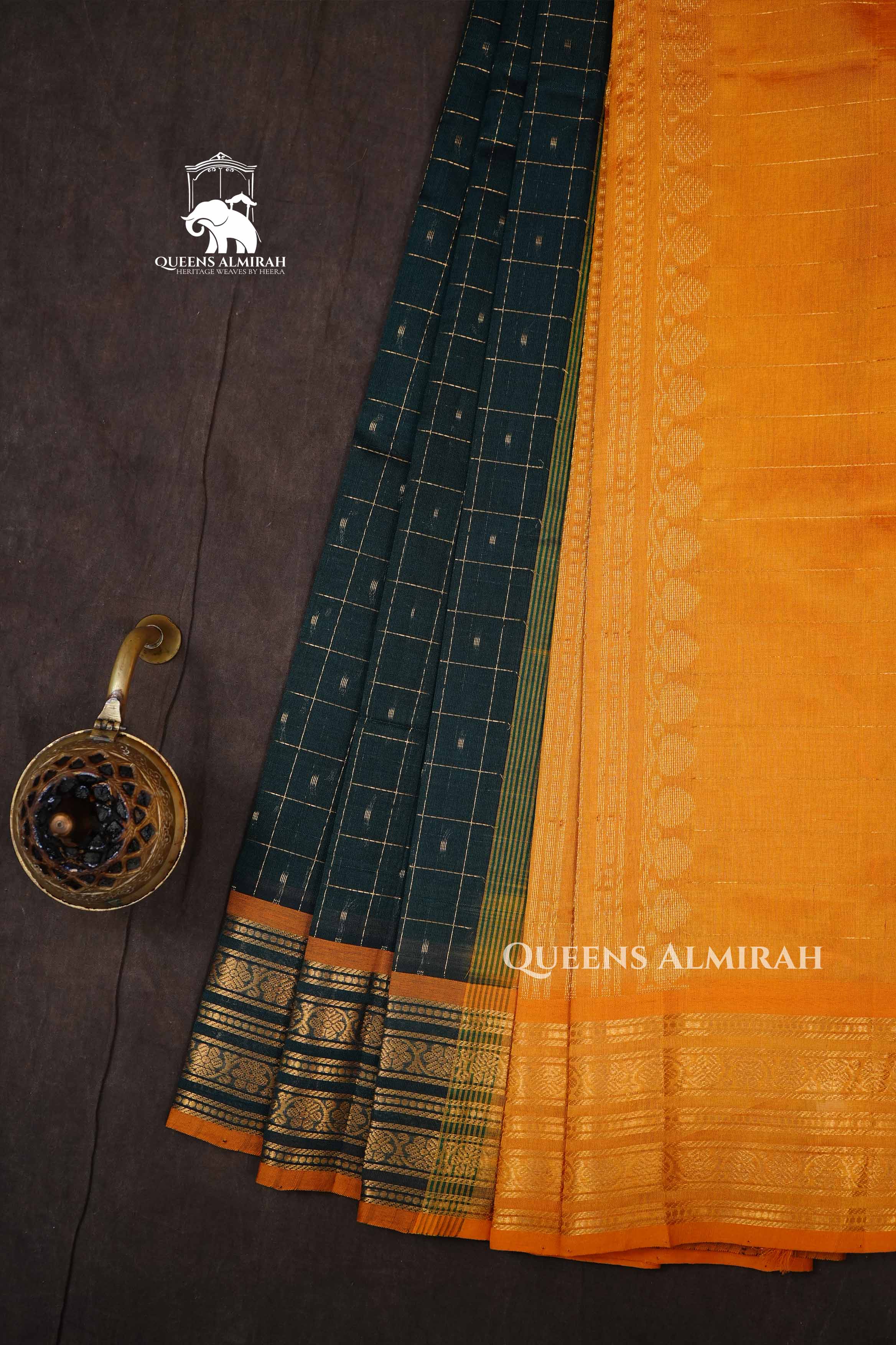 Dark Green With Mustard Yellow Pure Kanchi Silk Cotton Saree