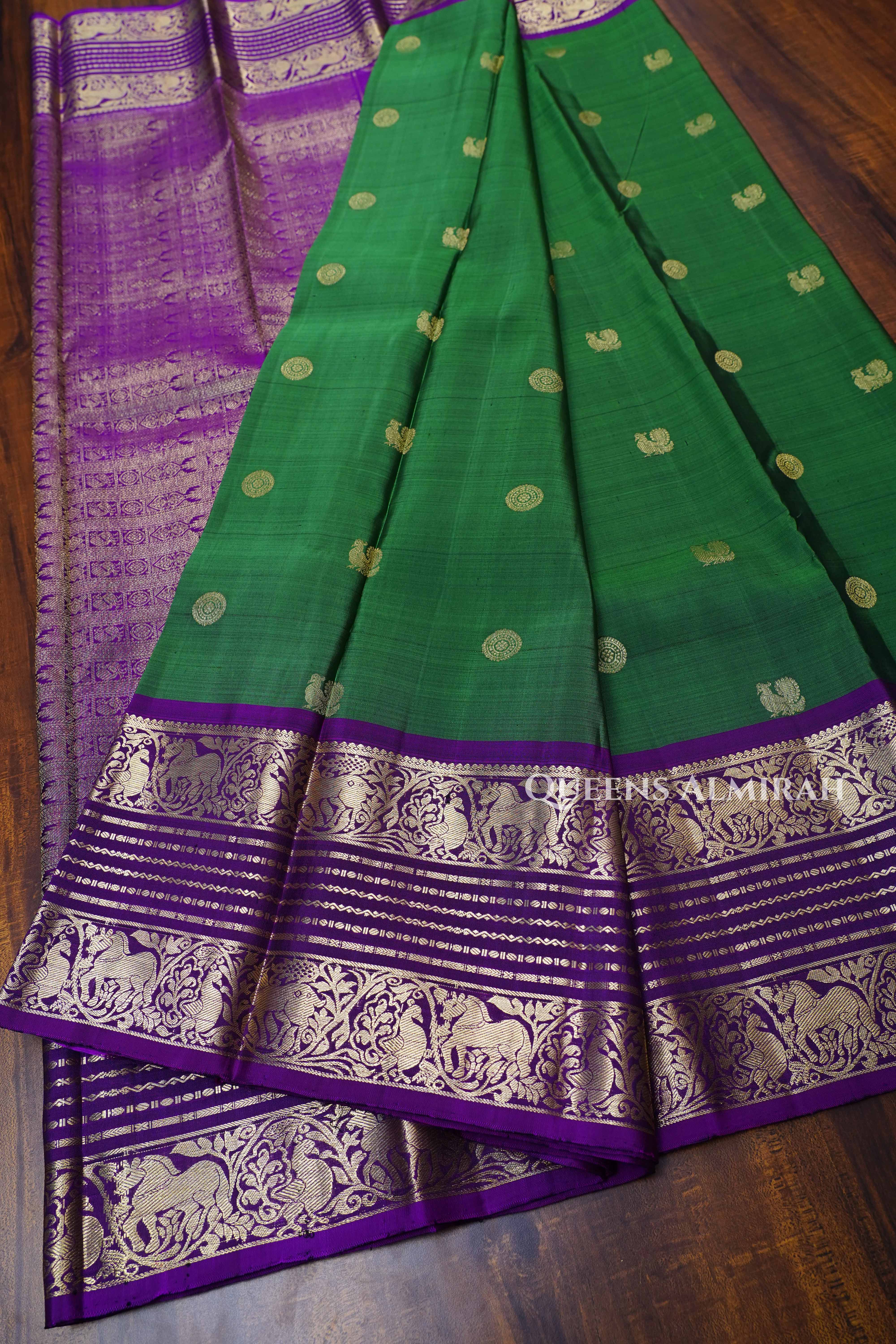 Green With Purple Pure Kanchivaram Silk Saree