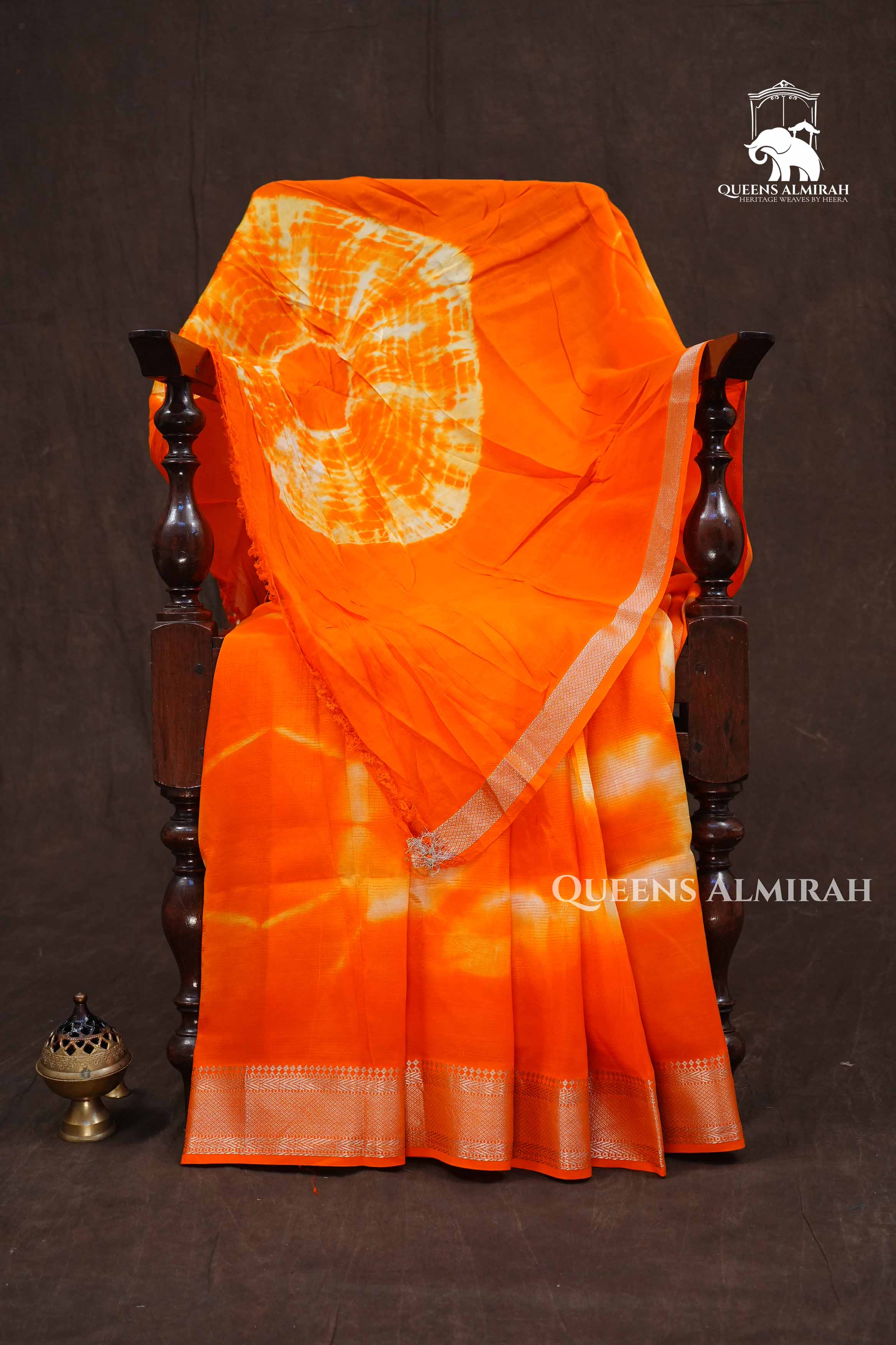 Orange Shibori Mangalgiri Saree