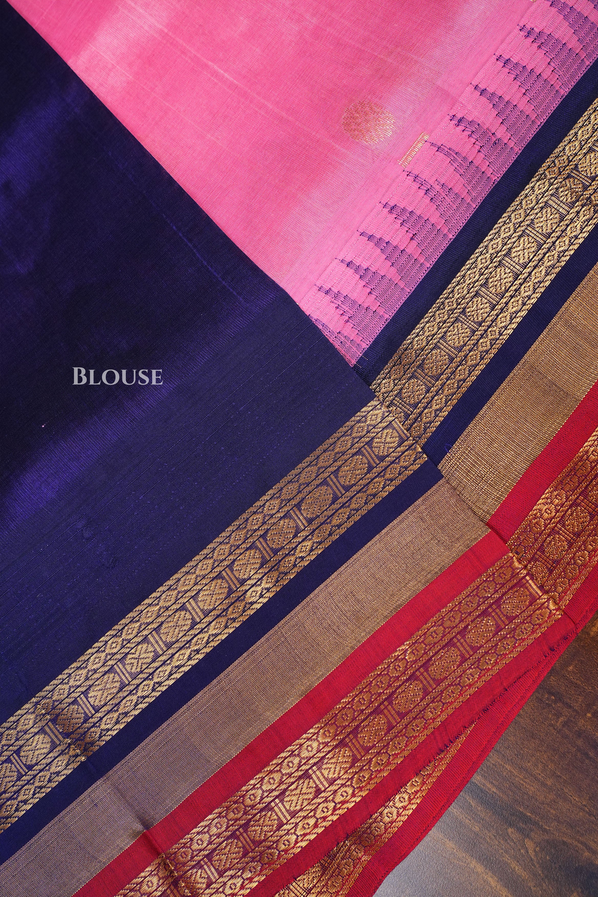 Candy Pink With Navy Blue Pure Kanchi Silk Cotton Saree