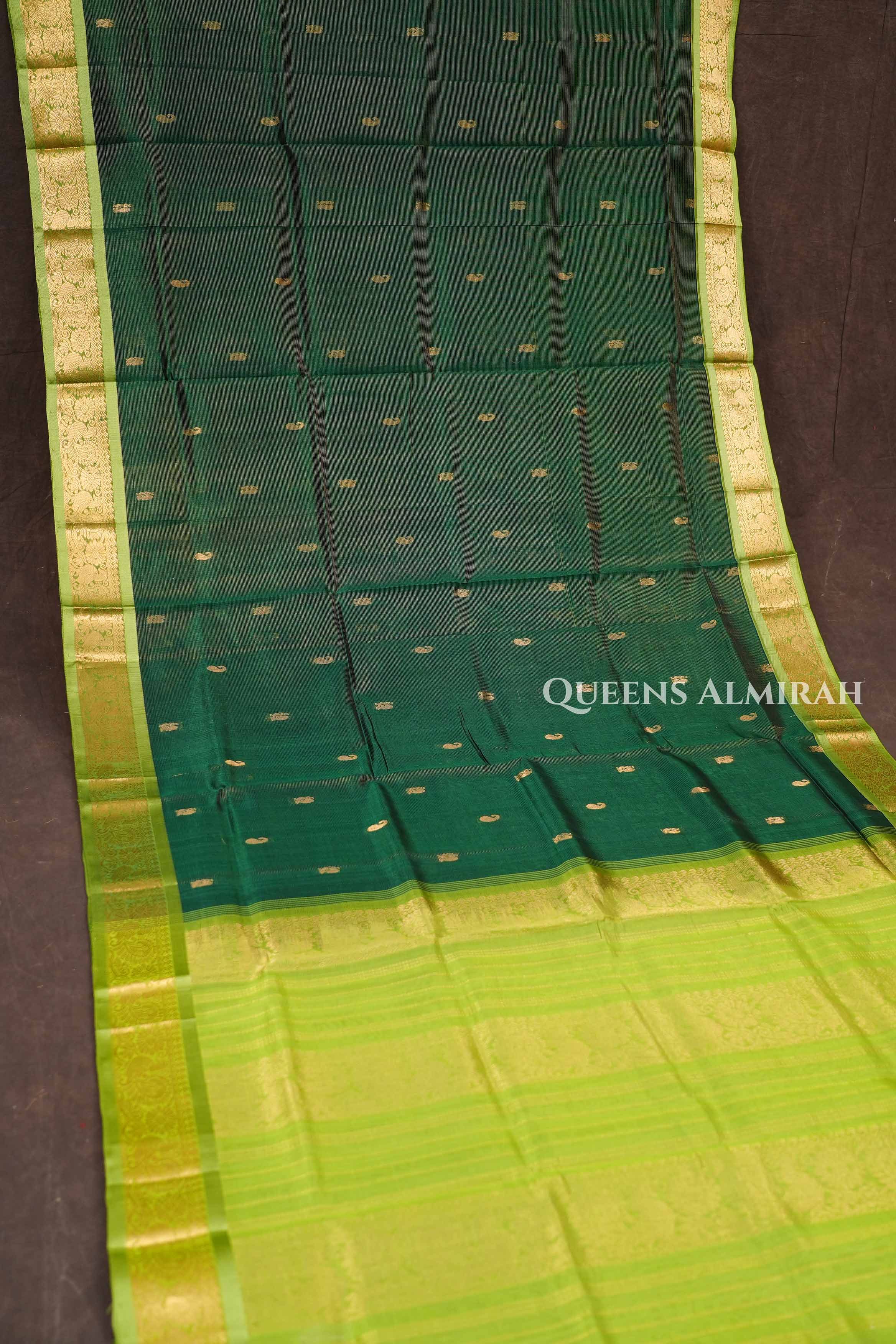 Bottle Green With Parrot Green Pure Silk Cotton Saree