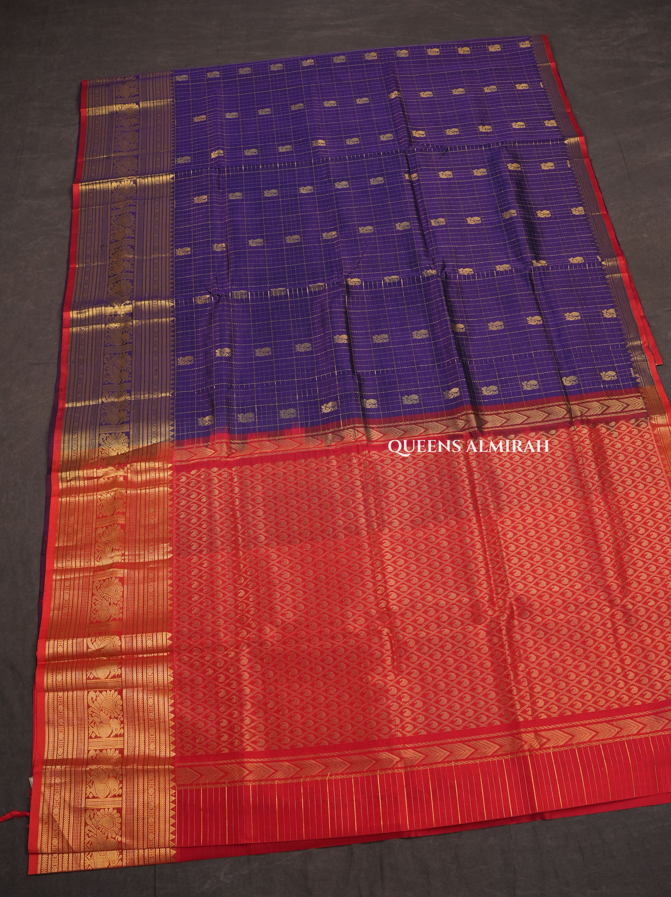 Navy Blue With Red Pure Silk Cotton Saree