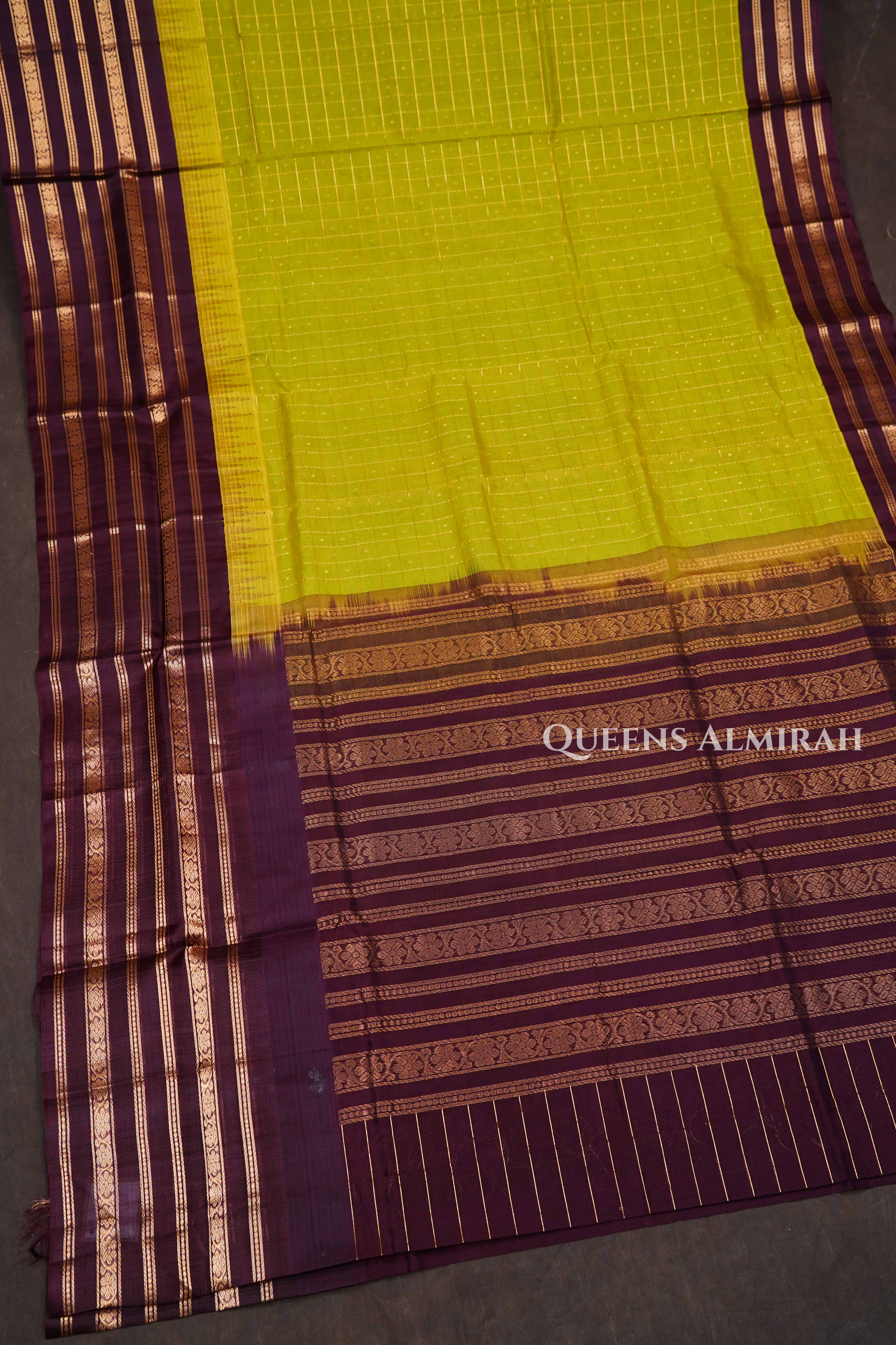 Mustard Green With Coffee Brown Pure Kanchi Silk Cotton Saree