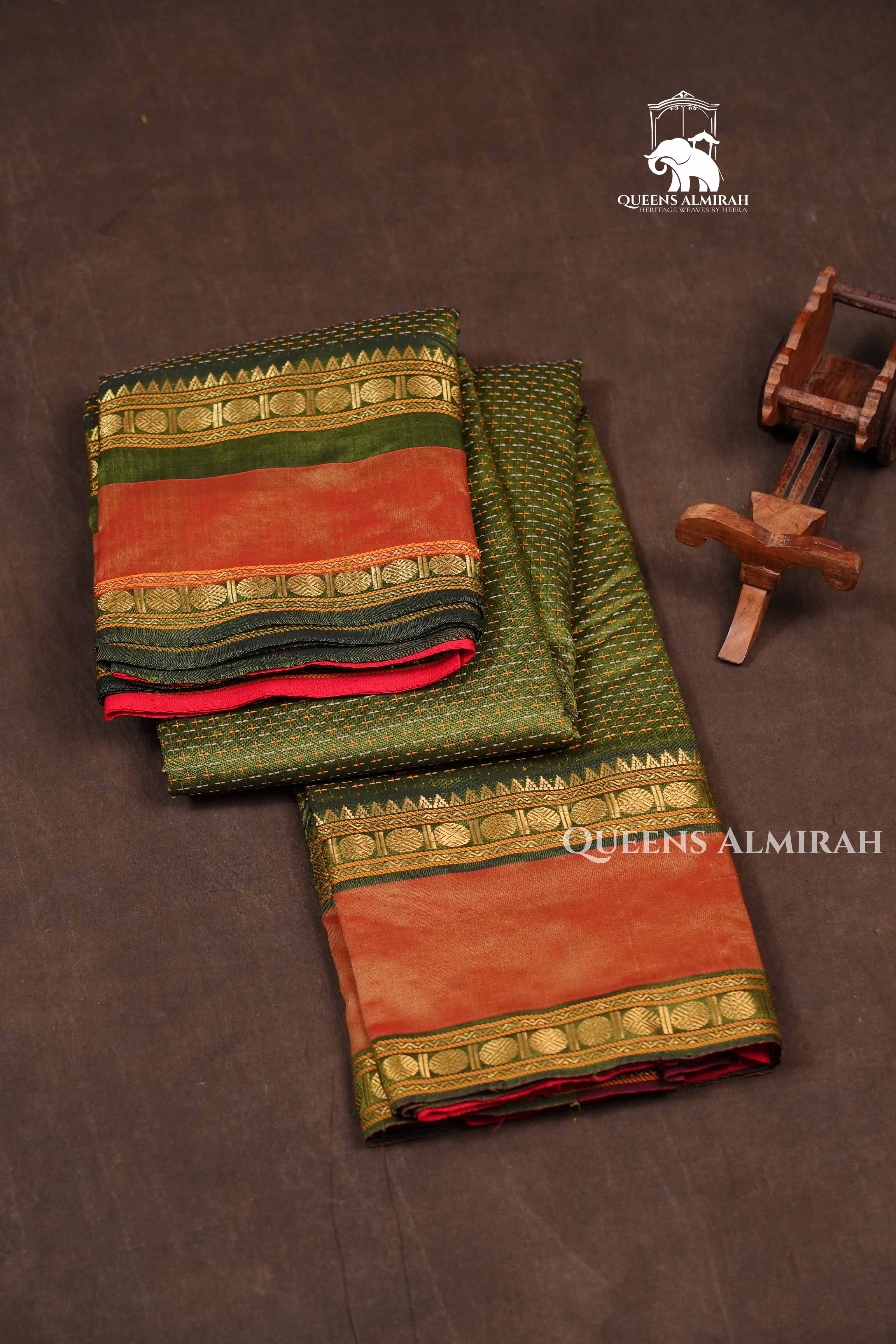 Olive Green With Red Budget Silk Cotton Saree