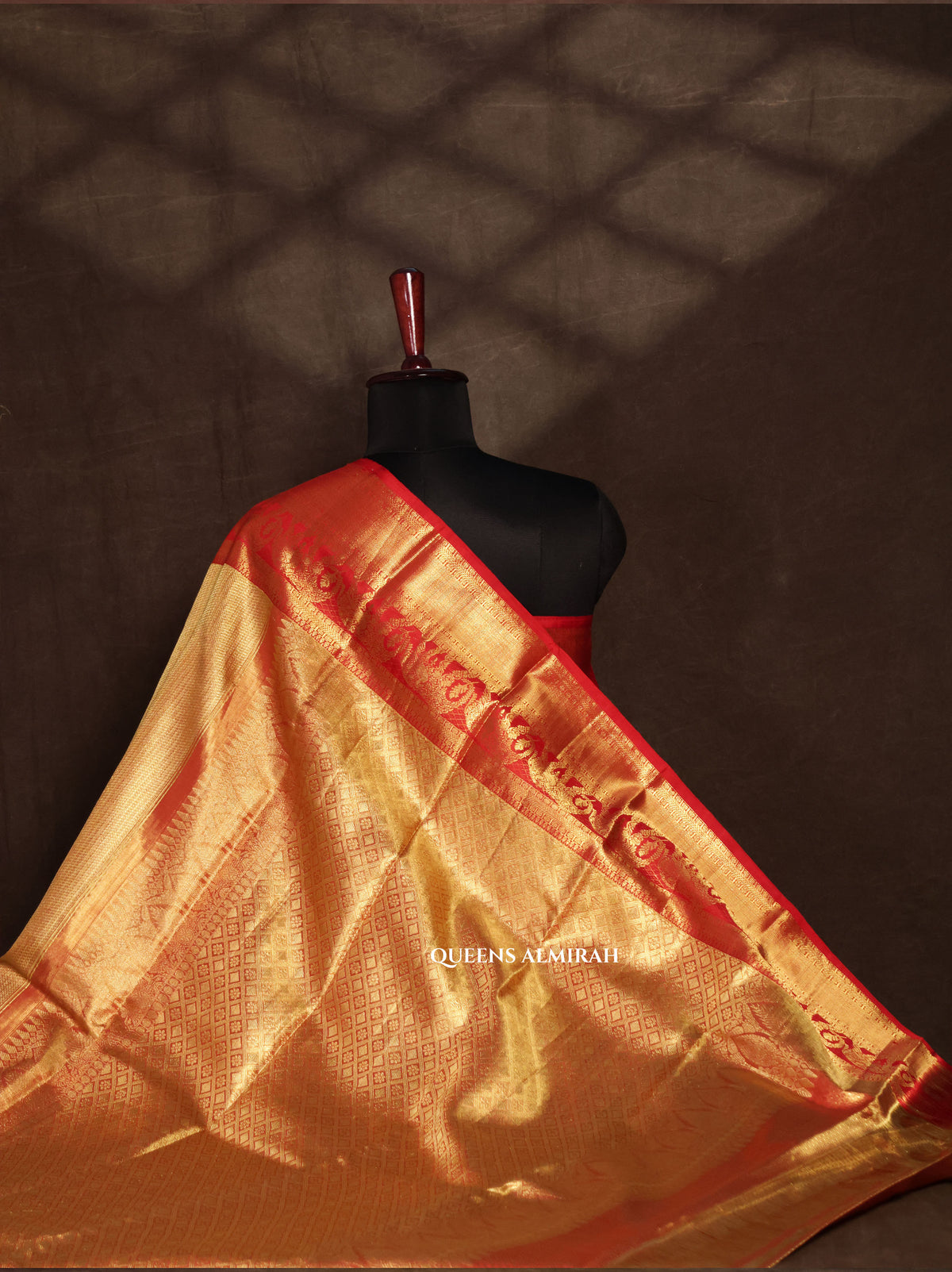 Golden With Red Pure Kanchivaram Silk Saree