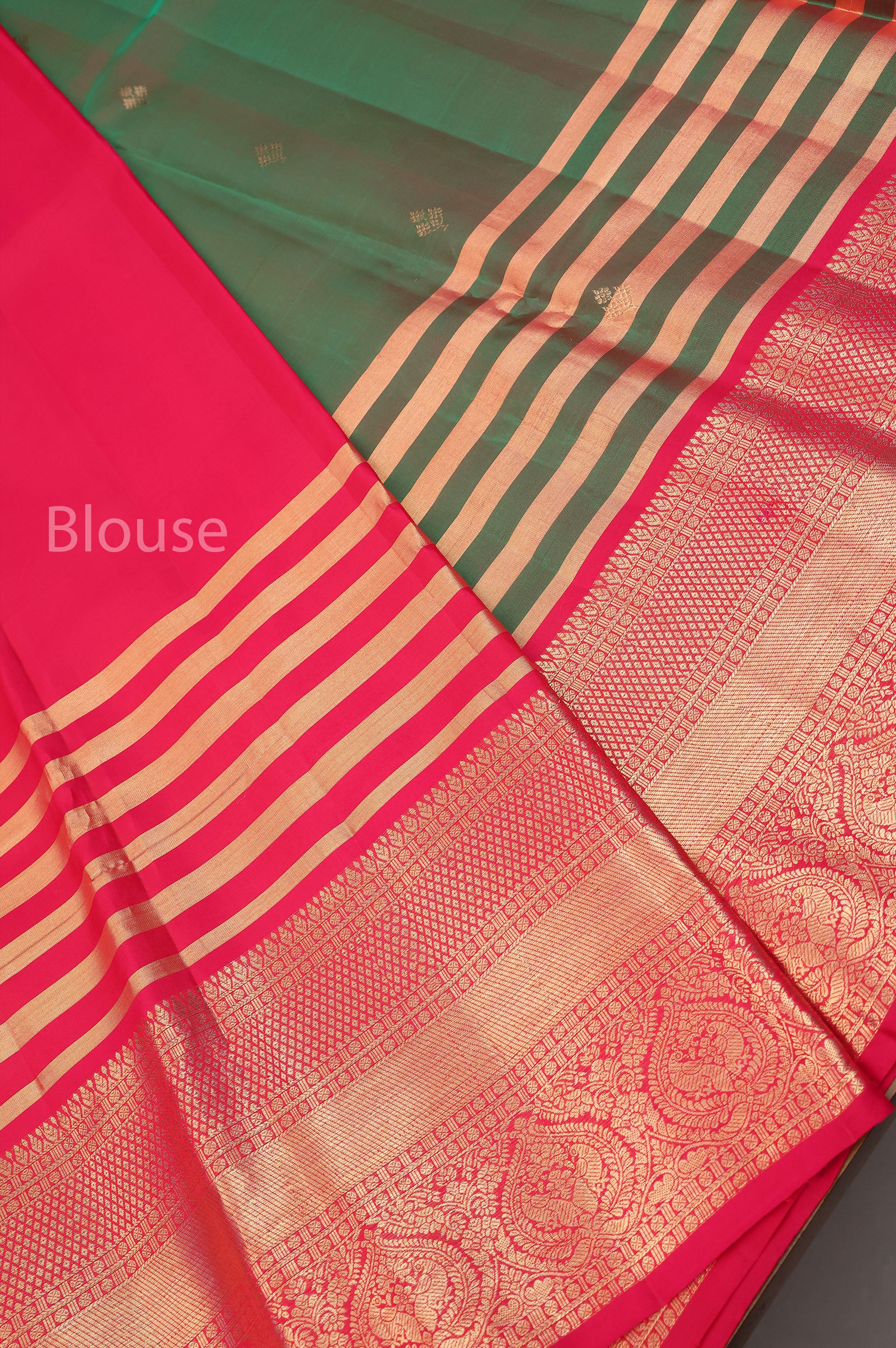 Green With Rani Pink Budget Kanchivaram Silk Saree