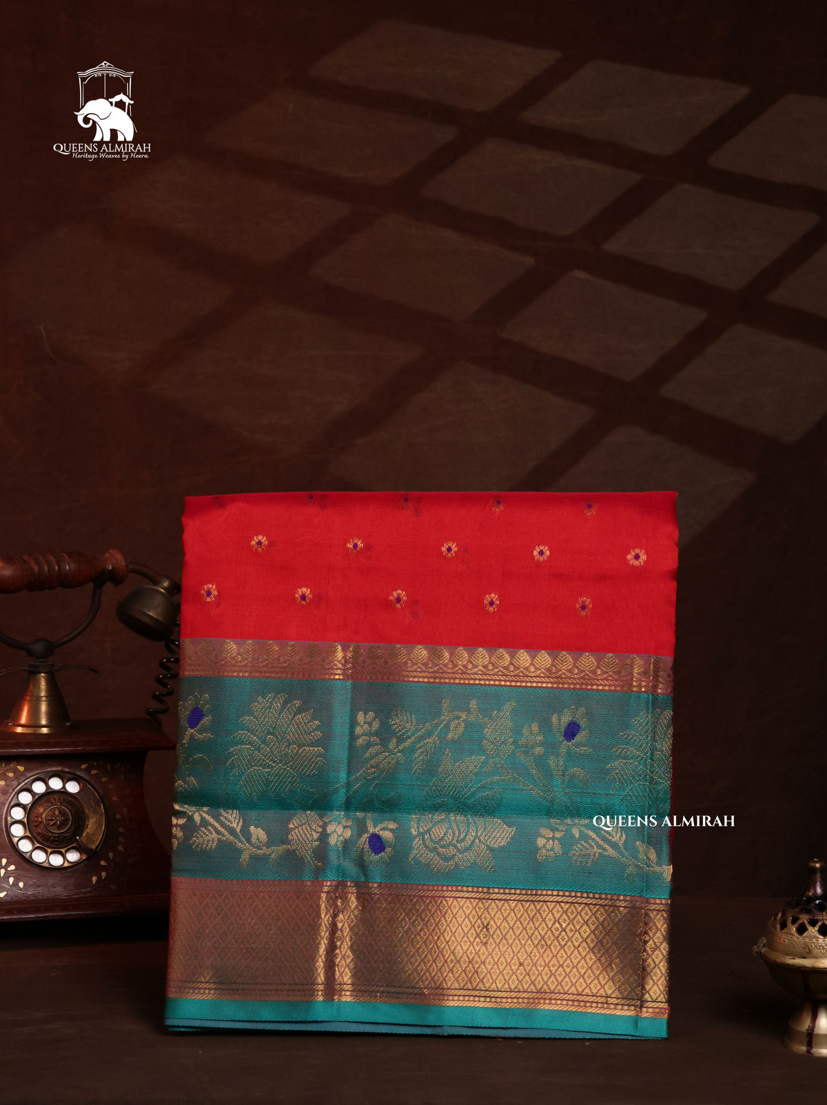 Red With Blue Pure Silk Cotton Saree