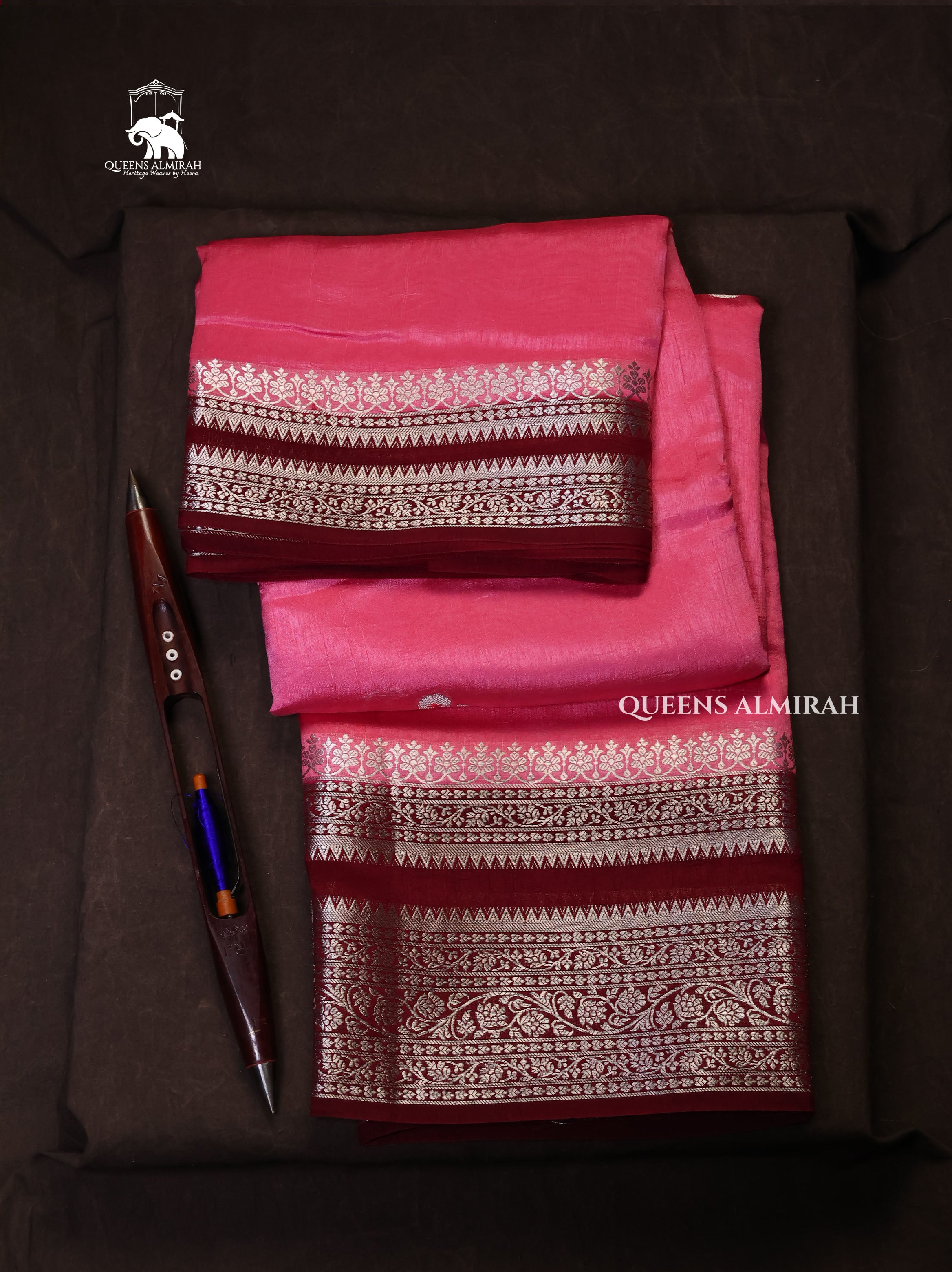 Pink With Maroon Semi Banarasi Silk Saree