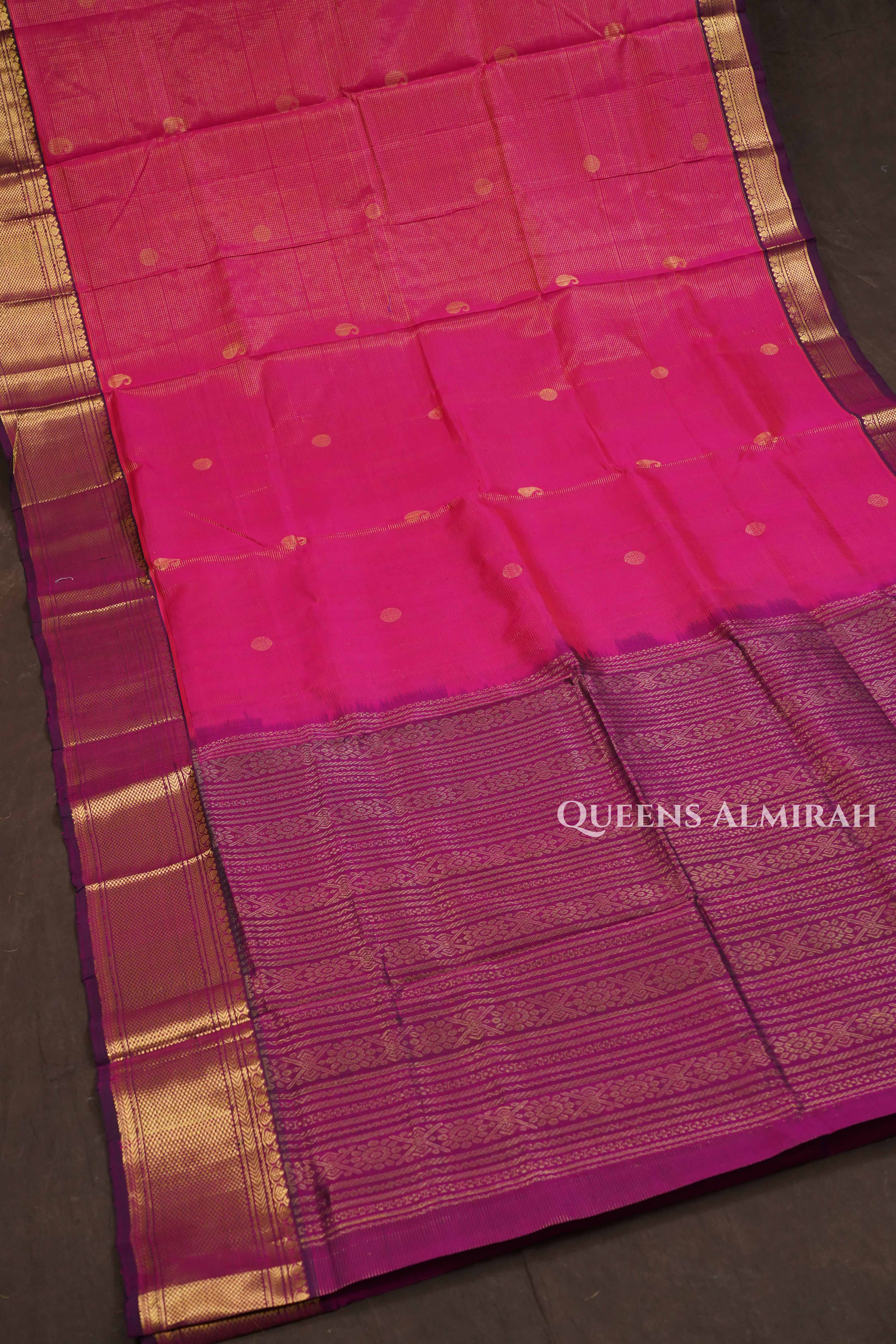 Magenta Pink With Purple Pure Silk Cotton Saree