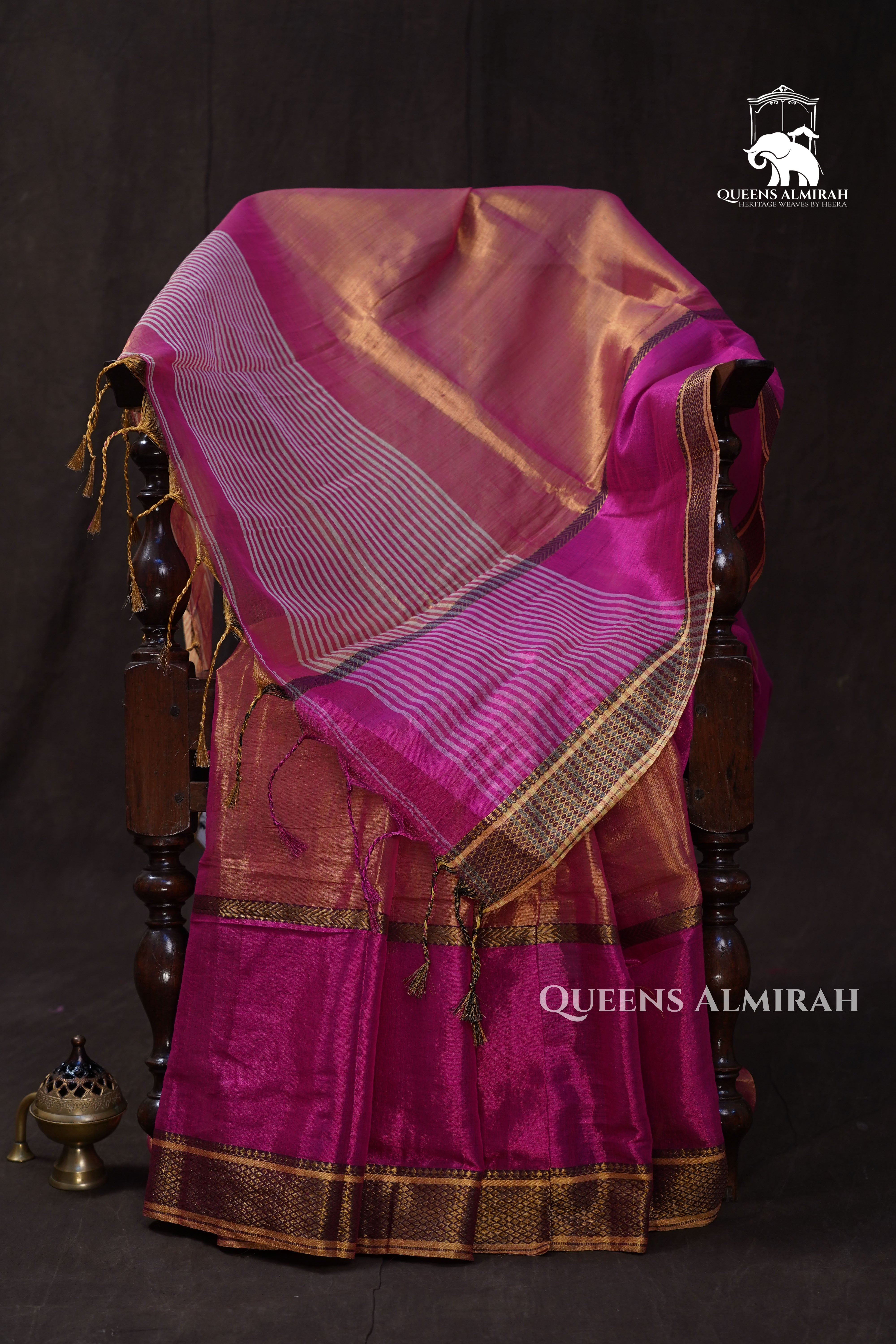 Peach Pink With Rani Pink Linen Tissue Saree