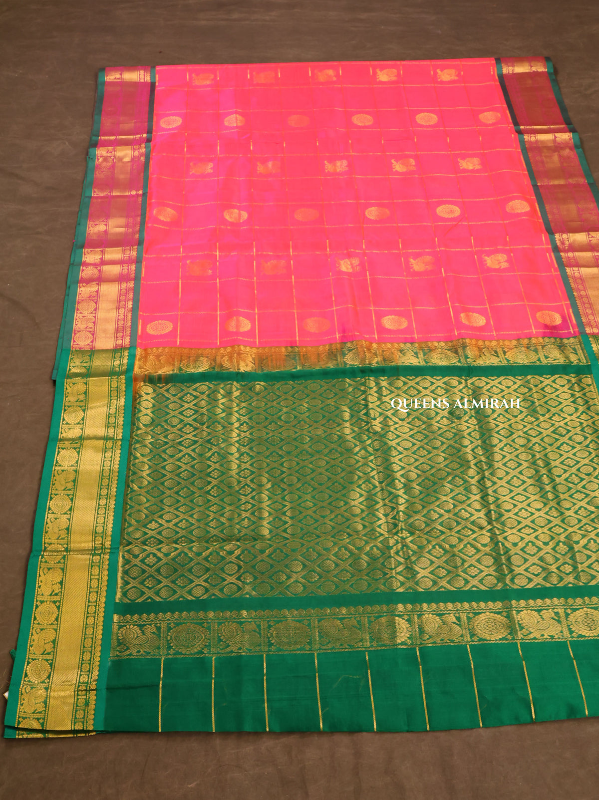 Rani Pink With Green Pure Silk Cotton Saree