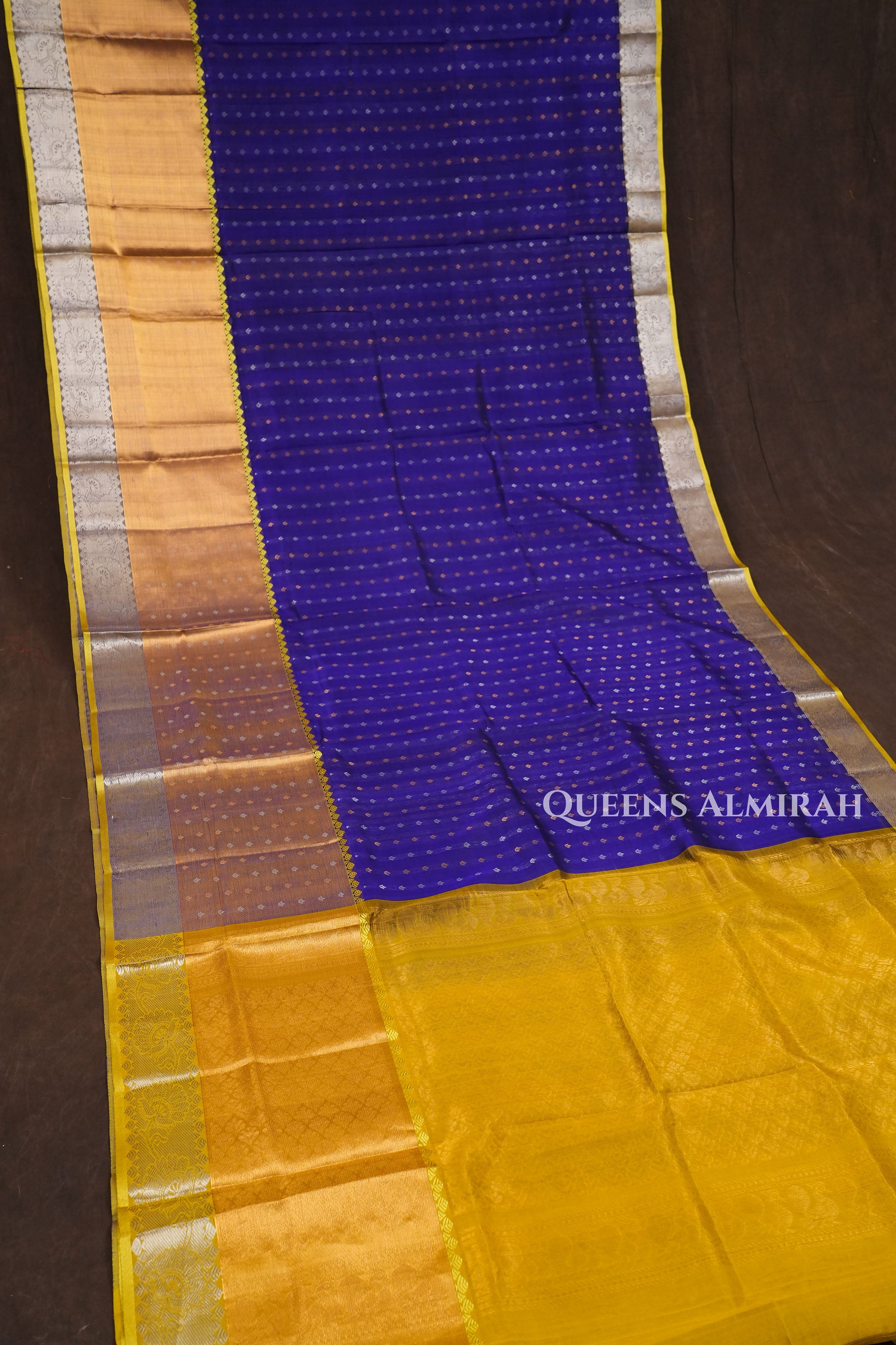 Navy Blue With Yellow Pure Silk Cotton Saree
