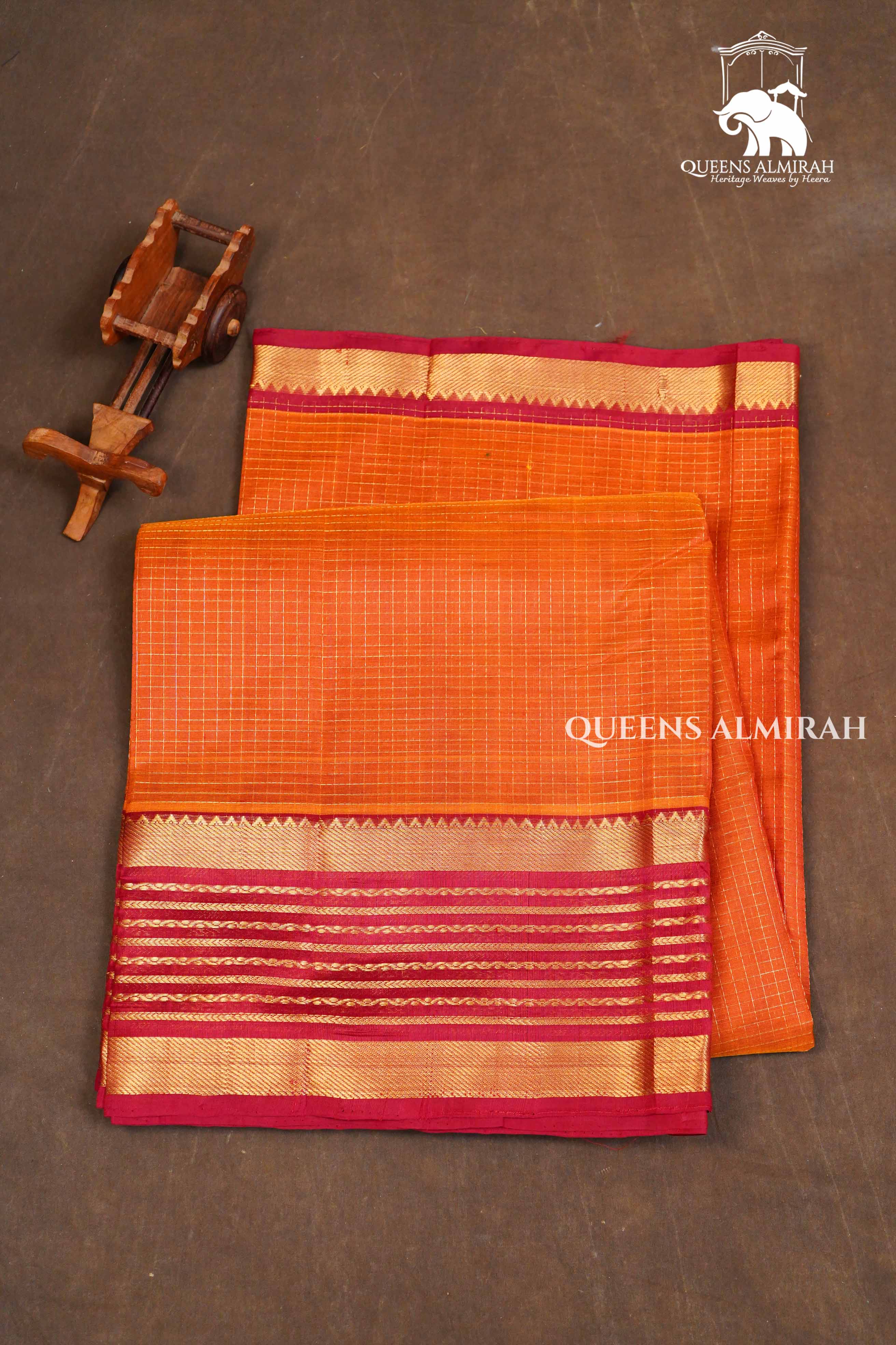 Orange With Red  Varisapet Border Pure Silk Cotton Saree