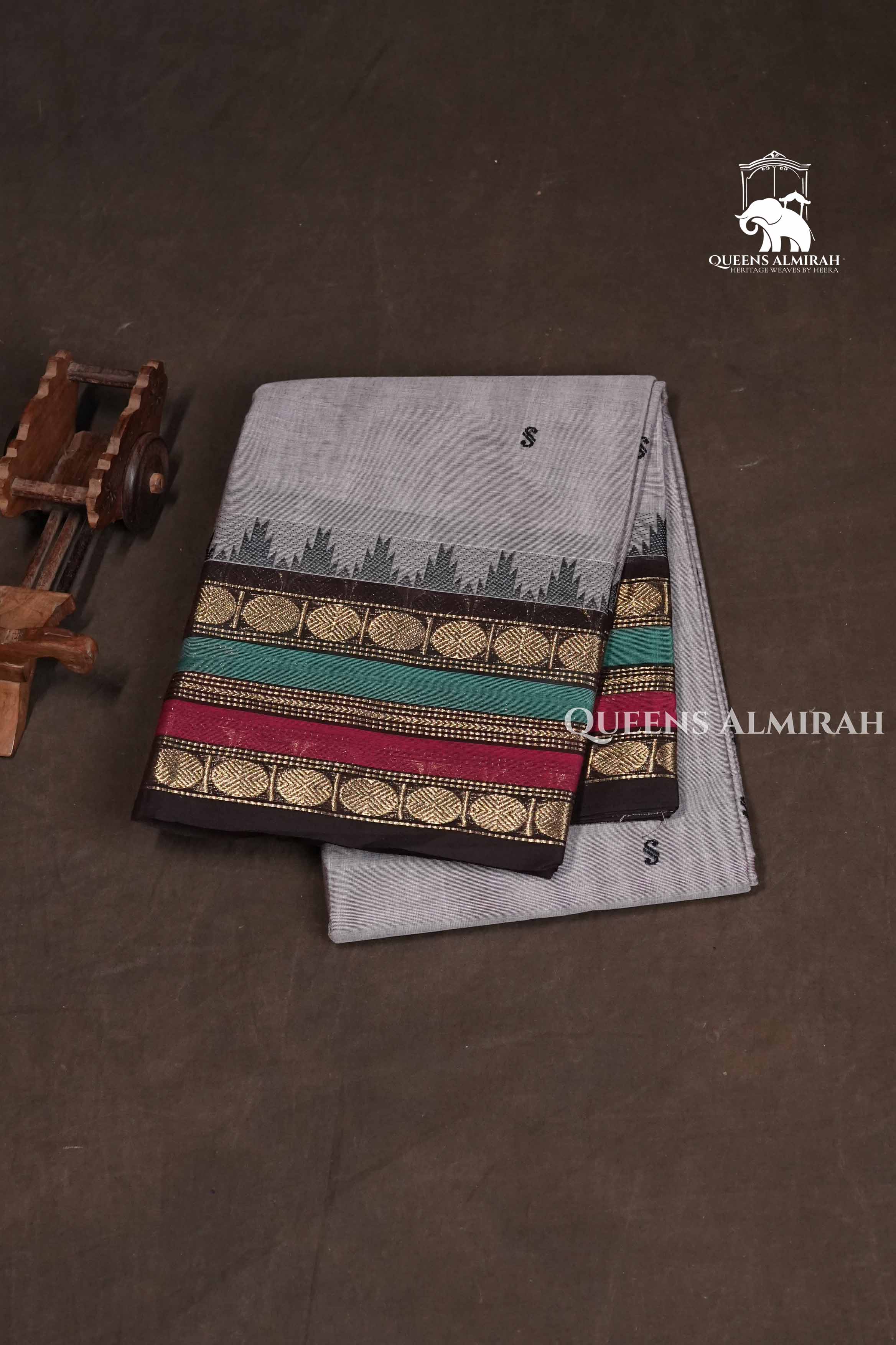 Ash With Black Kanchi Cotton Saree
