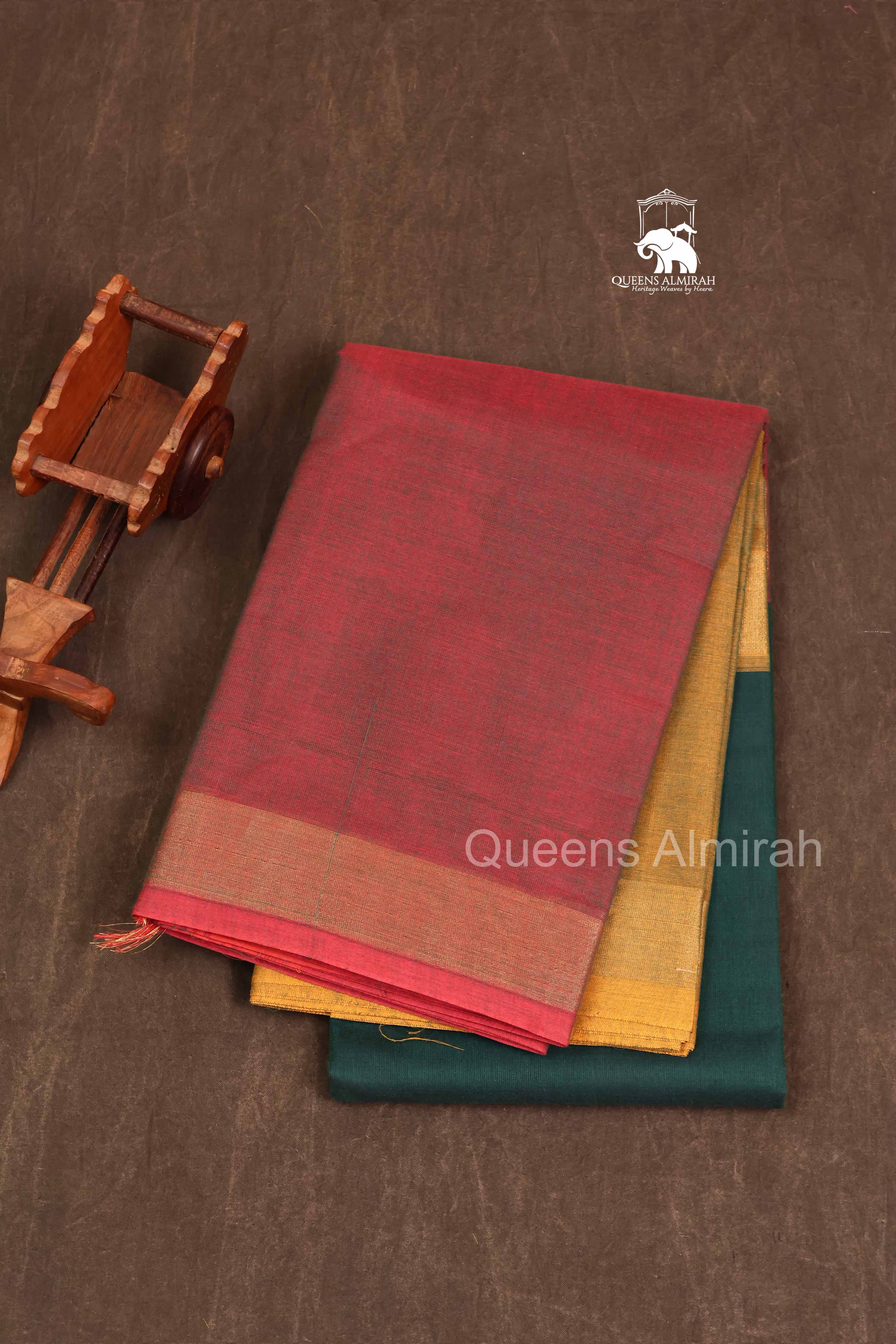 Green With Yellow And Red Chettinad Cotton Saree