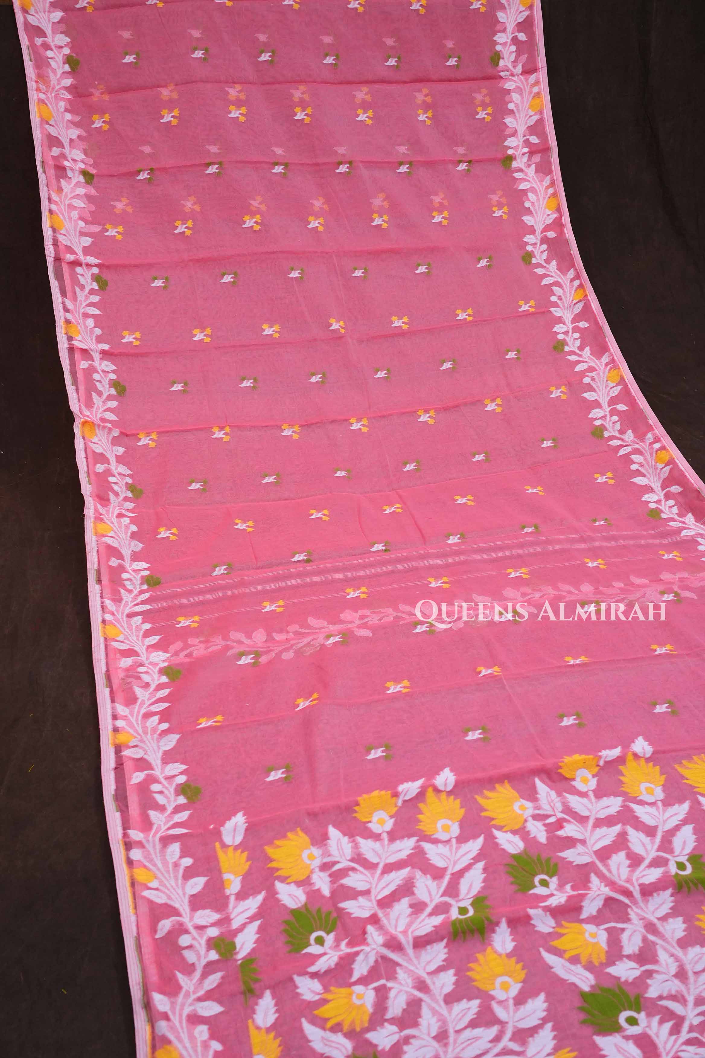 Peach Orange Jamdani Cottoon Saree