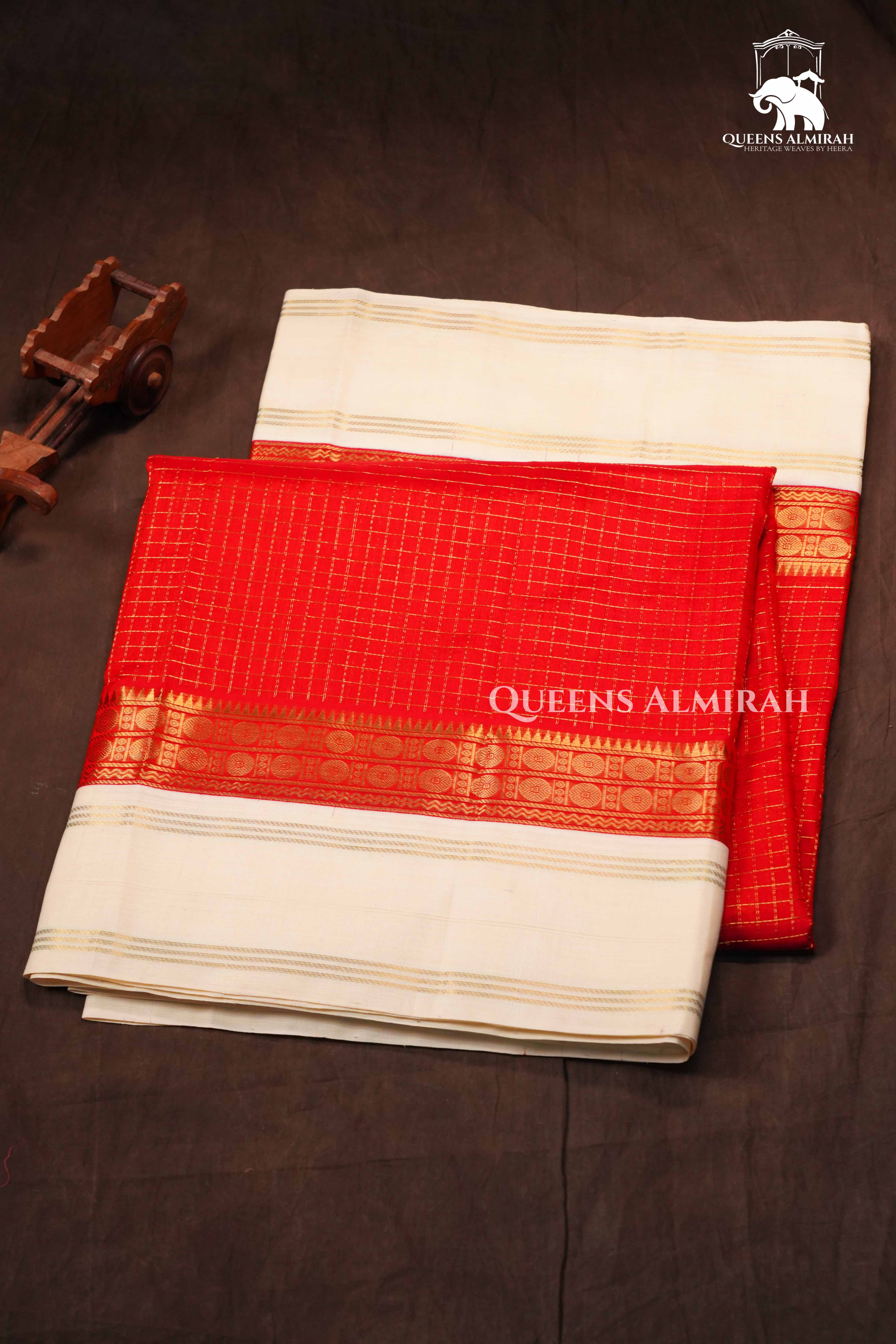 Red With White Pure Kanchi Silk Cotton Saree