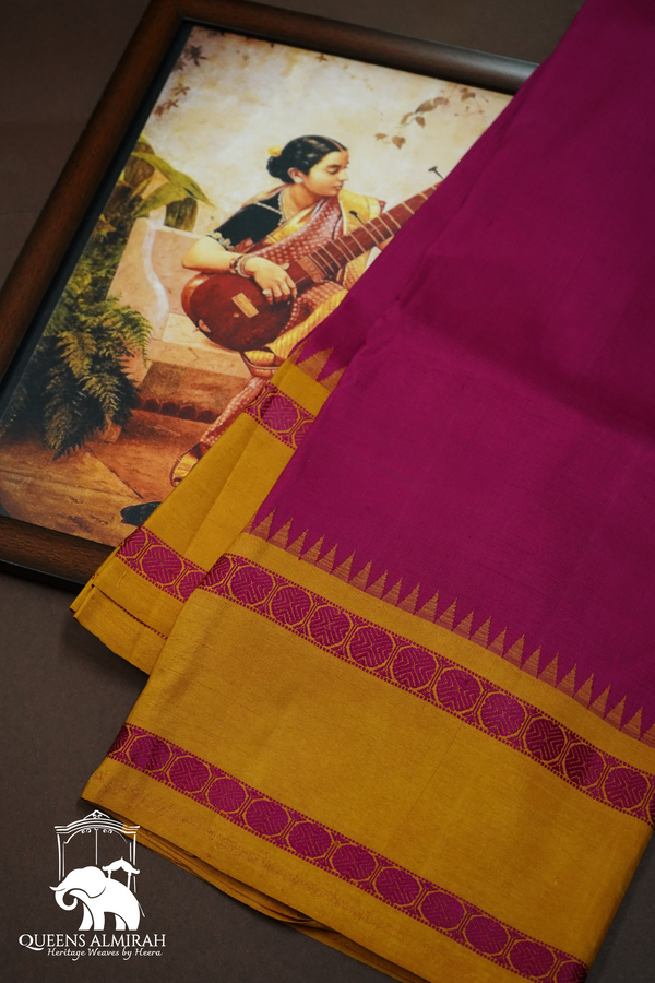 ROSE BUD CHERRY WITH BUTTERED RUM MULBERRY SILK SAREE - Queens Jewel Emporium