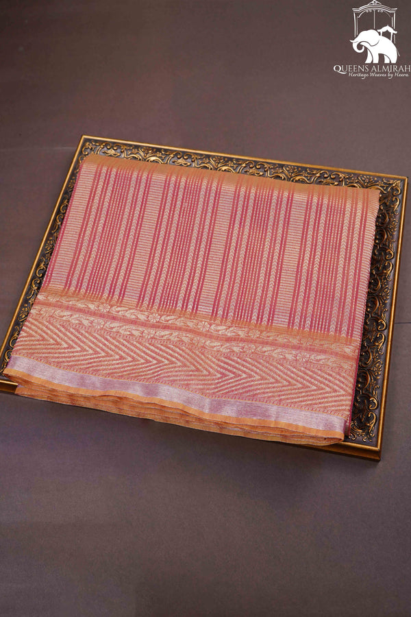 DARK CORAL PURE BANARASI SILK COTTON SAREE - Queens Jewel Emporium